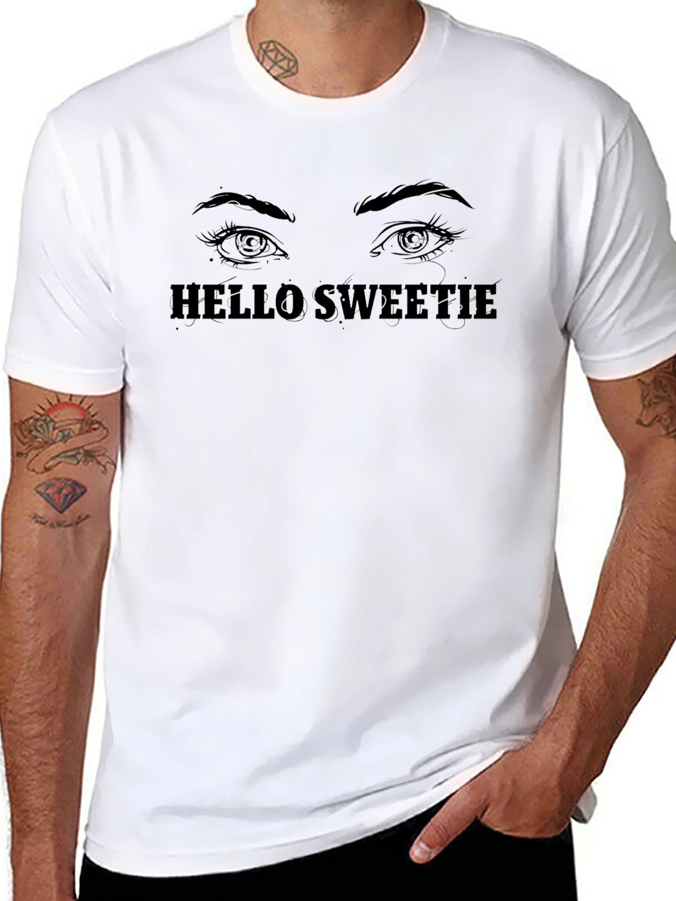 Hello Sweetie T-Shirt - Graphic Tee Eyes Design Black