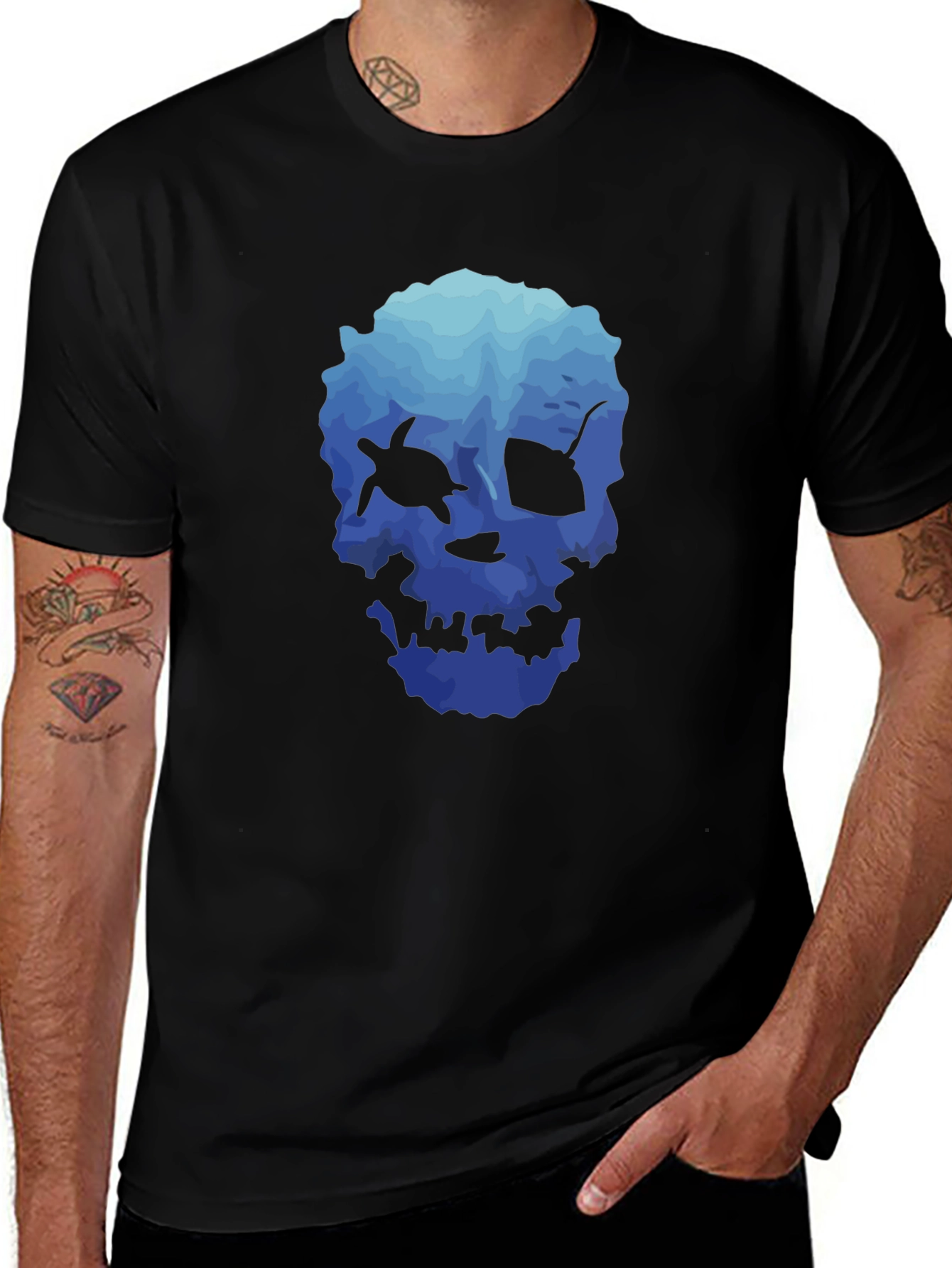 Ocean Skull Graphic Tee - Soft Black T-Shirt