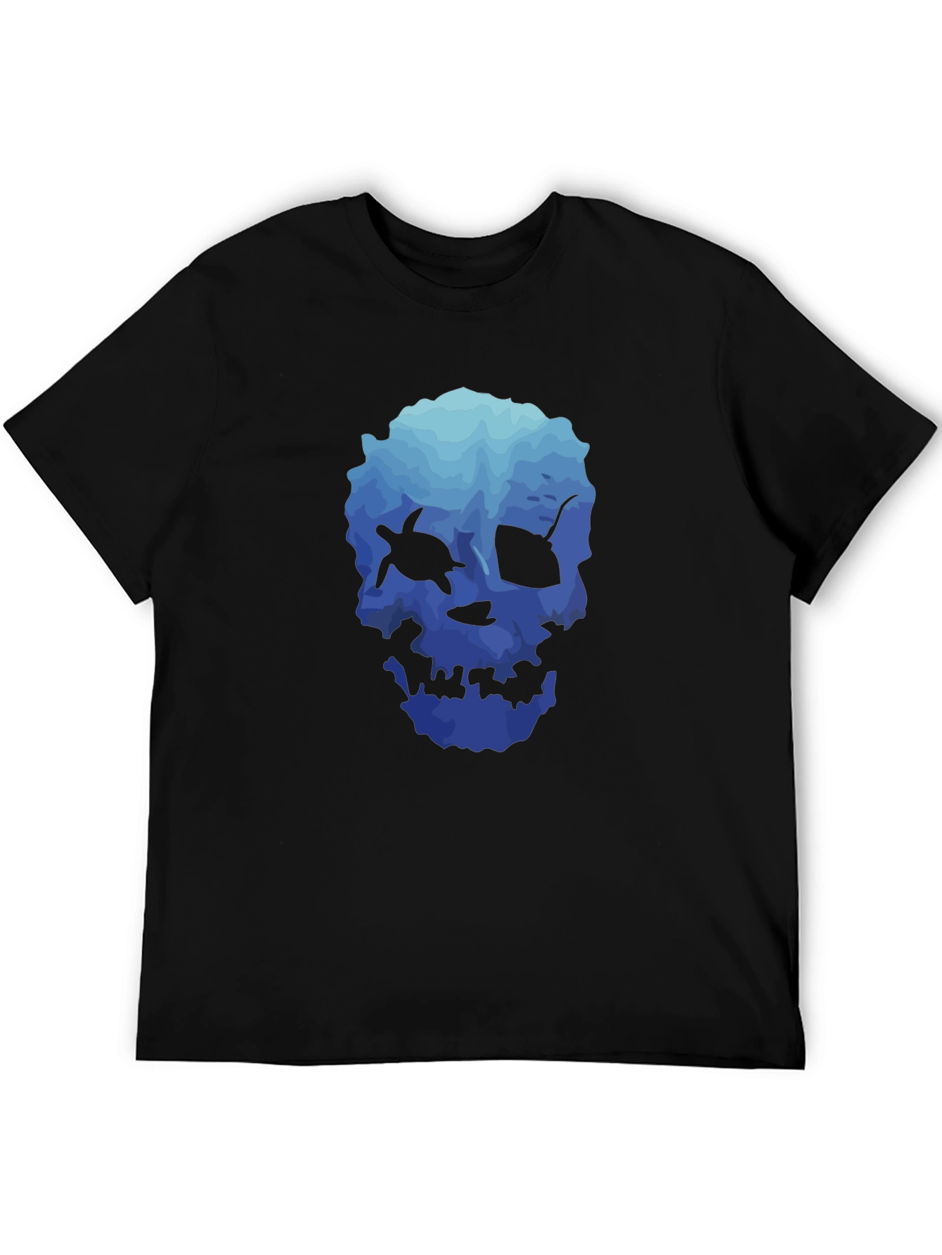 Ocean Skull Graphic Tee - Soft Black T-Shirt