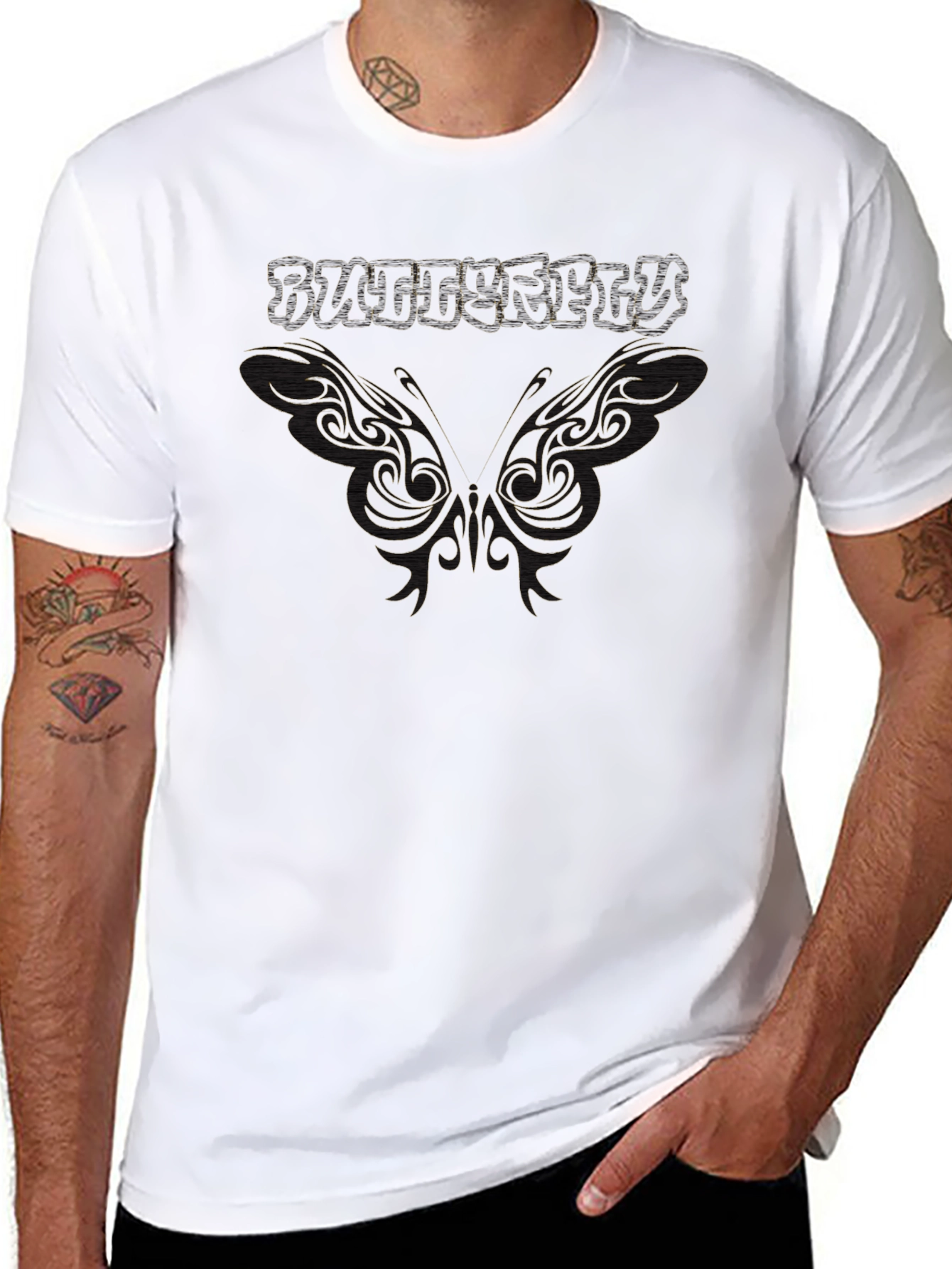 Butterfly Graphic Print T-Shirt - Black