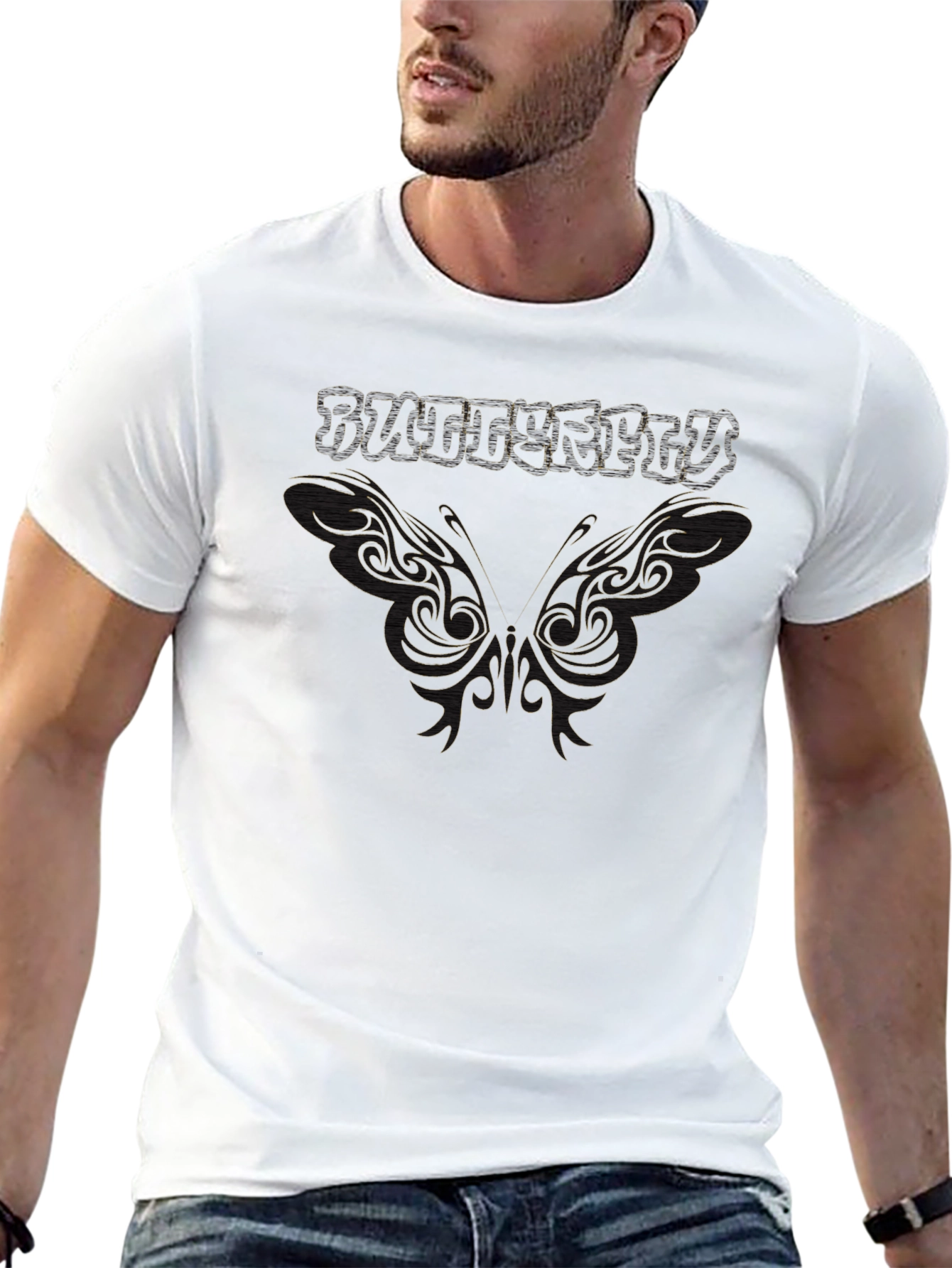 Butterfly Graphic Print T-Shirt - Black