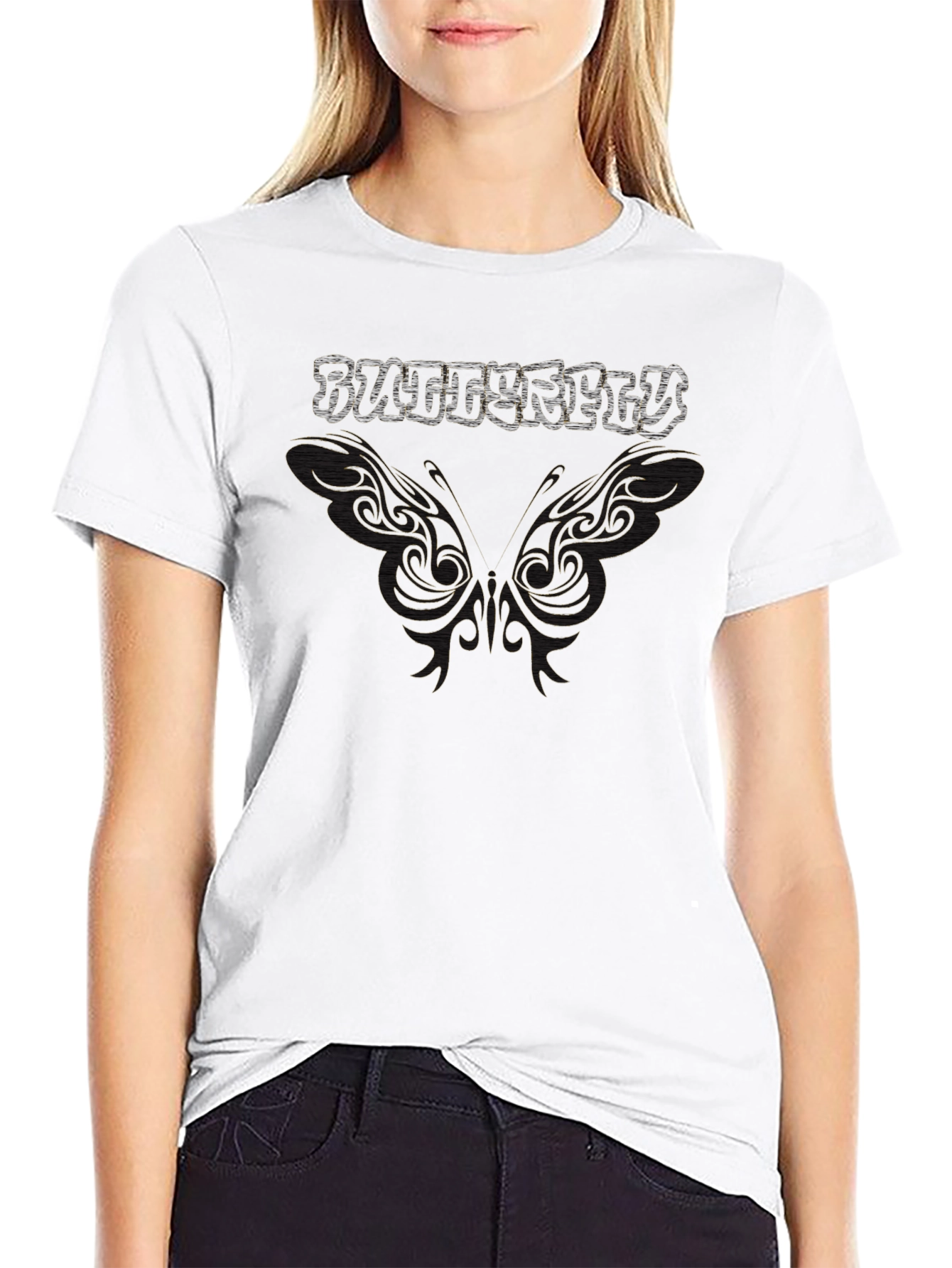 Butterfly Graphic Print T-Shirt - Black