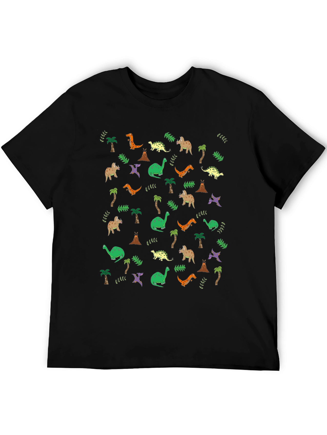 Dinosaur Print Black Crew Neck T-Shirt