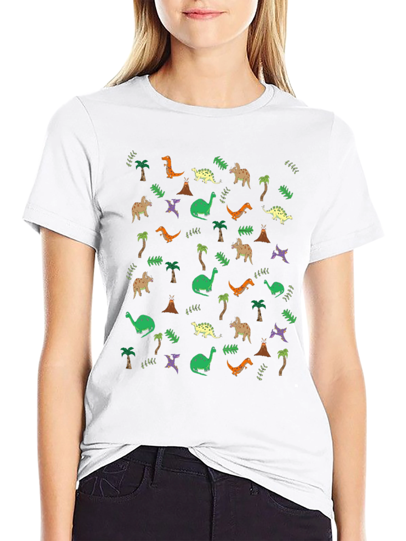 Dinosaur Print Black Crew Neck T-Shirt