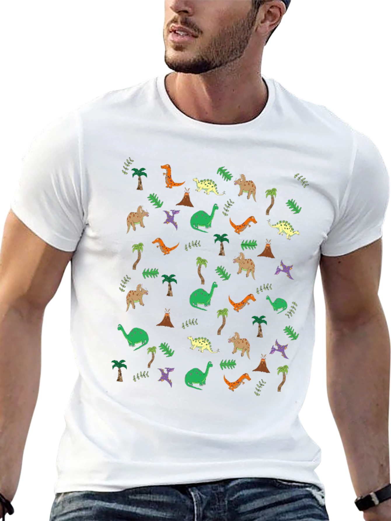 Dinosaur Print Black Crew Neck T-Shirt