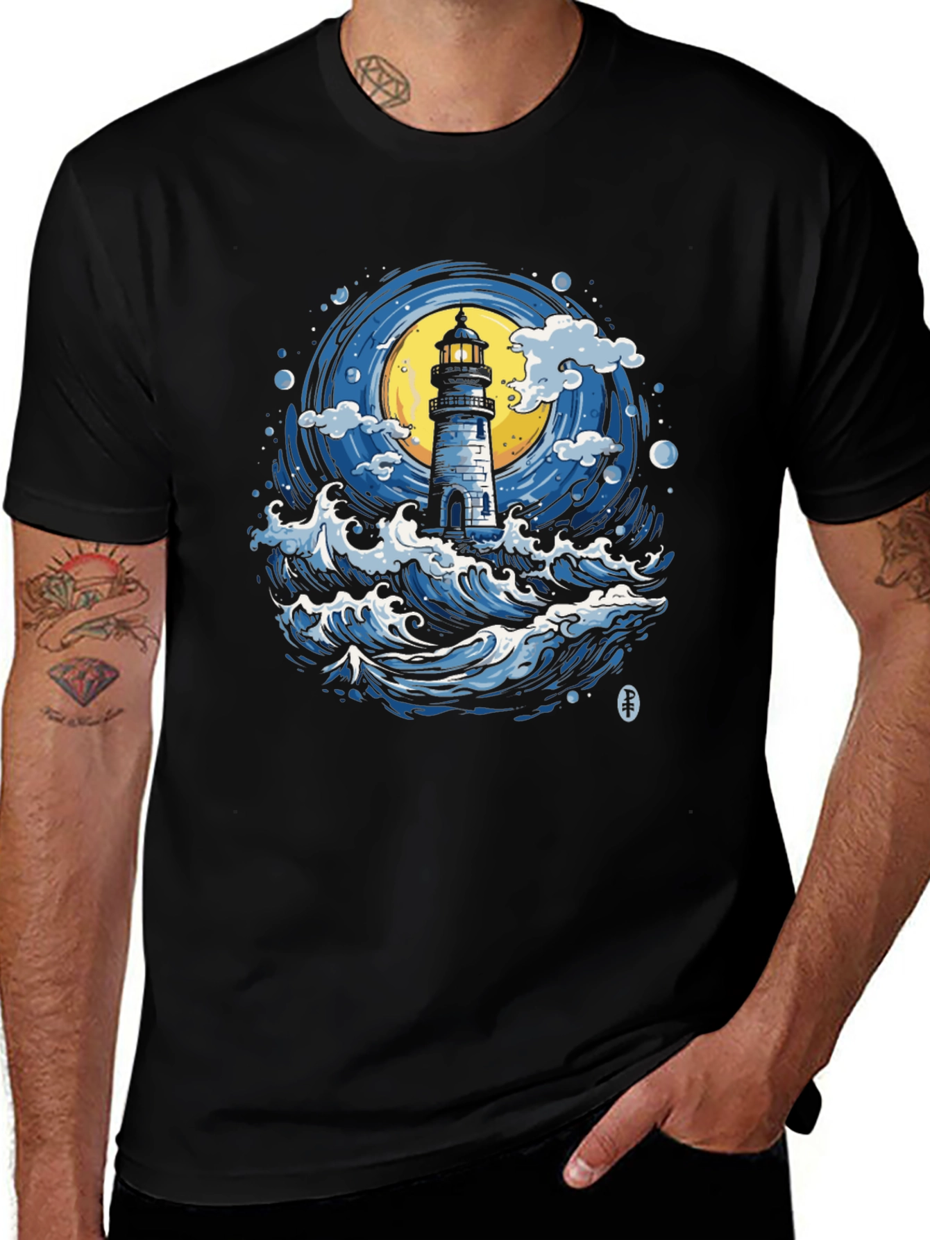 Lighthouse Waves Graphic Tee - Nautical Style
