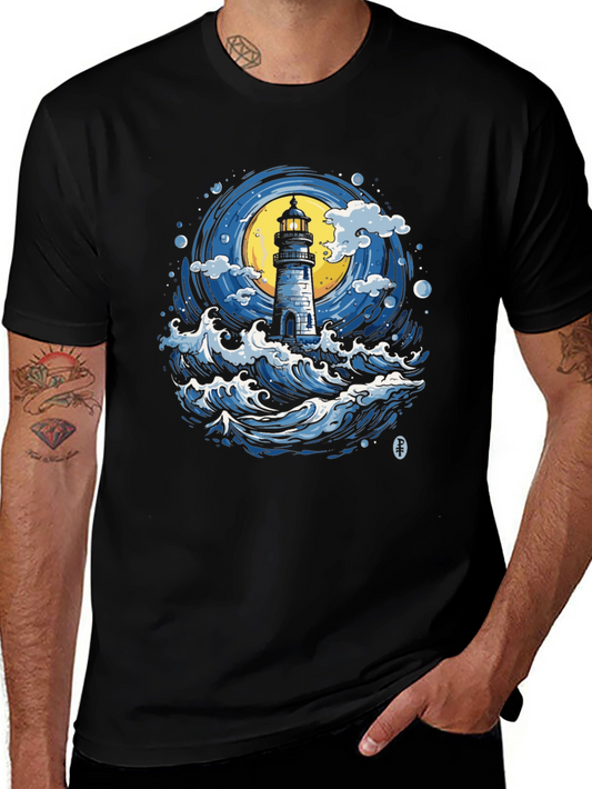 Lighthouse Waves Graphic Tee - Nautical Style
