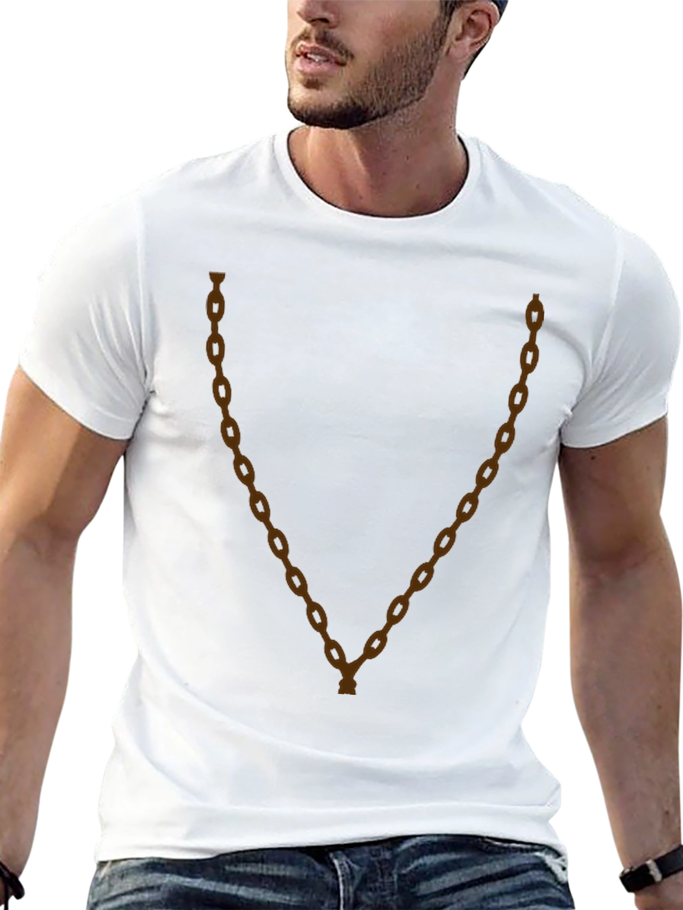 Mens Black T-Shirt with Brown Chain Print