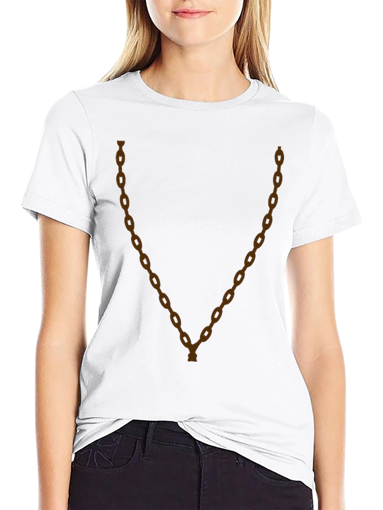 Mens Black T-Shirt with Brown Chain Print