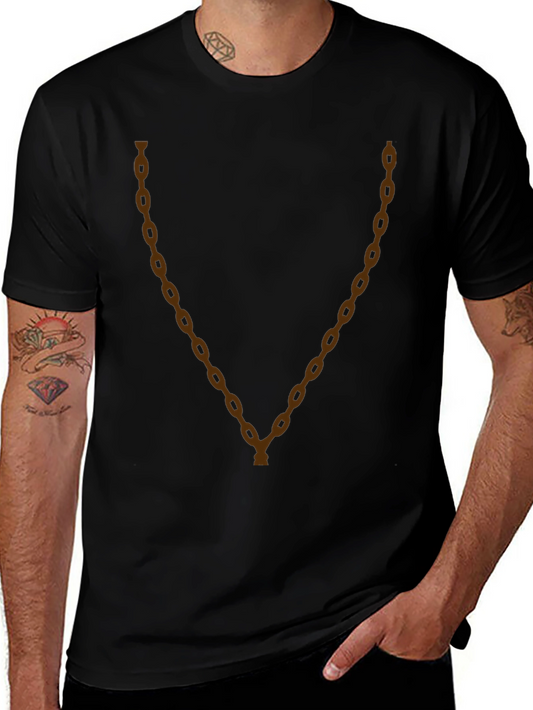 Mens Black T-Shirt with Brown Chain Print
