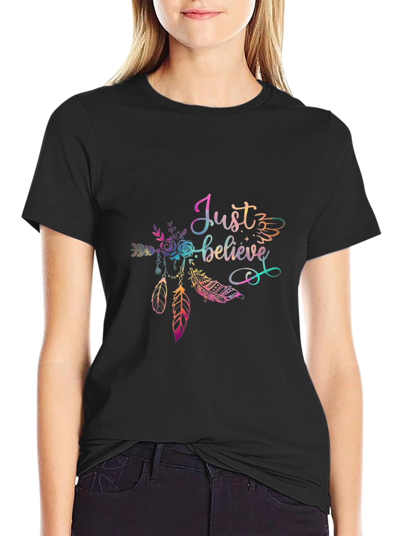 Just Believe Black T-Shirt with Dreamcatcher Design