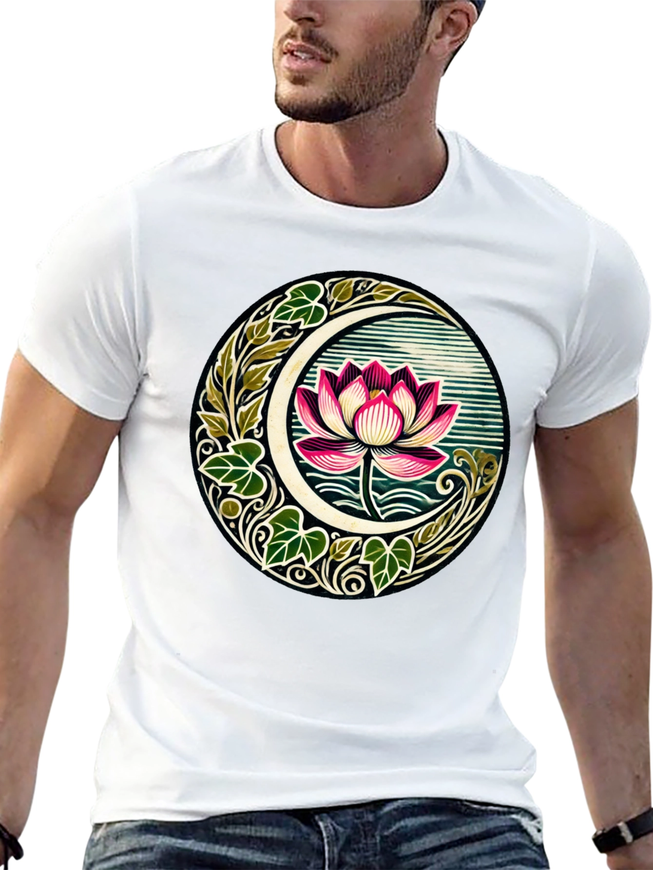 Lotus Moon Graphic T-Shirt - Botanical Style Tee