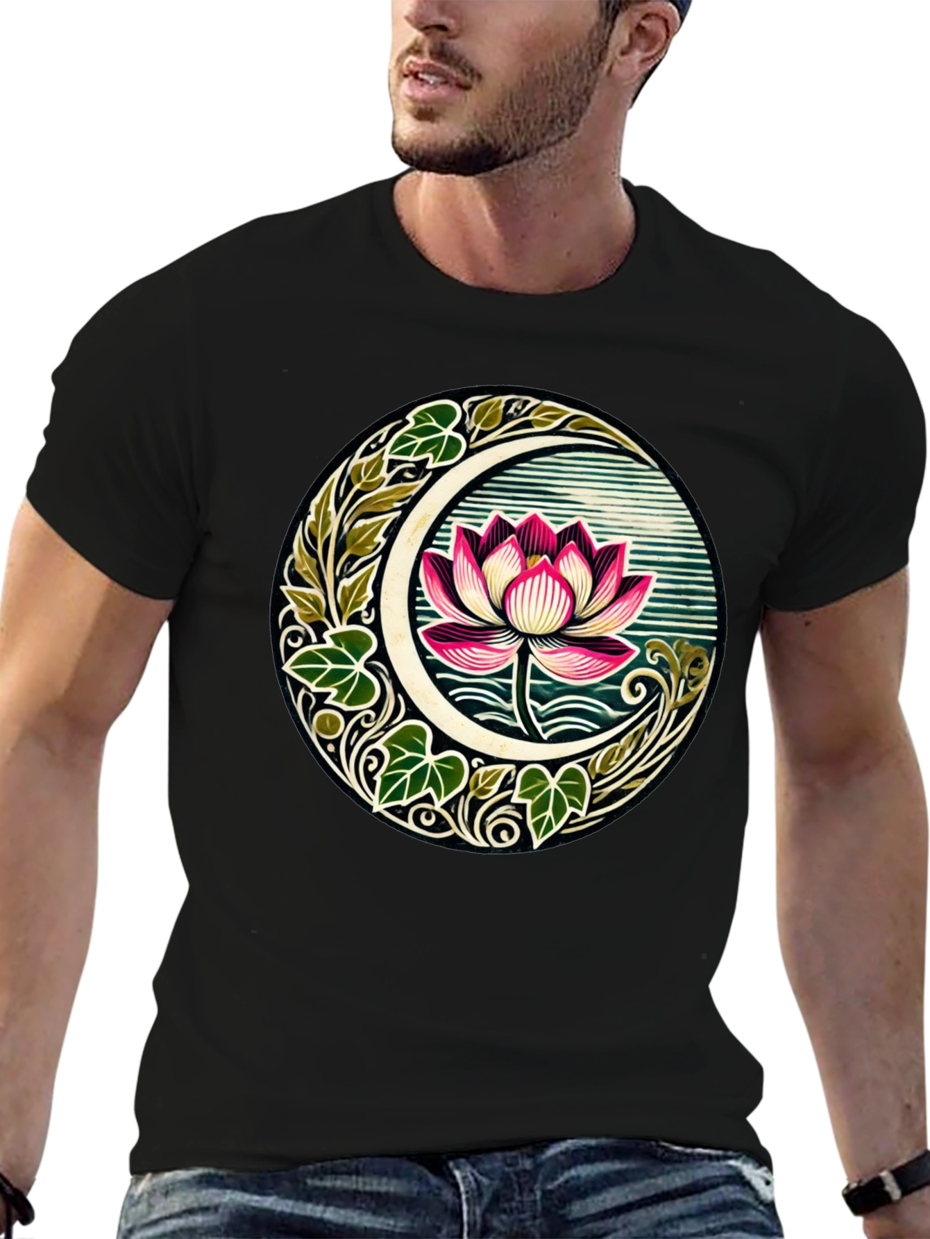 Lotus Moon Graphic T-Shirt - Botanical Style Tee