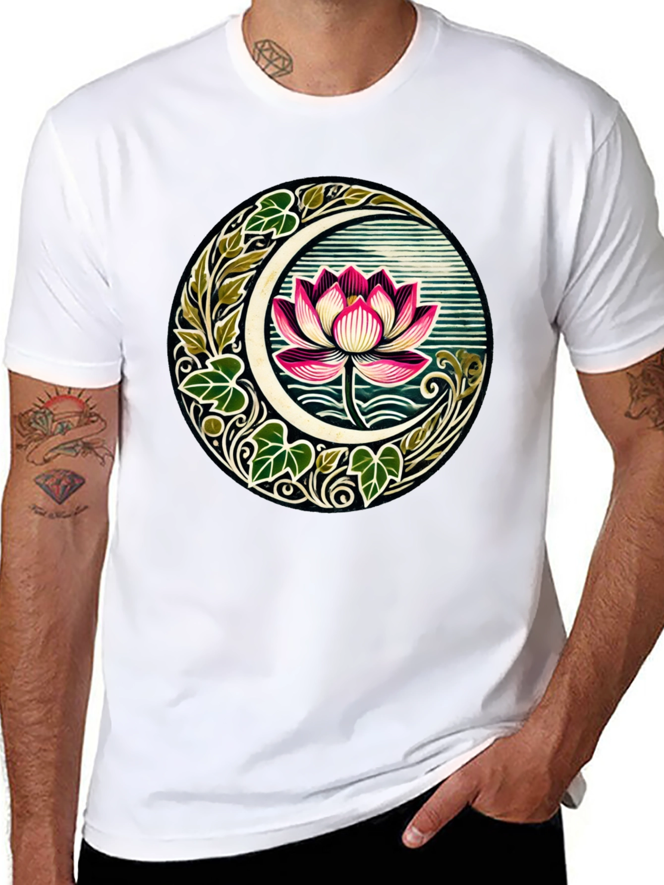 Lotus Moon Graphic T-Shirt - Botanical Style Tee