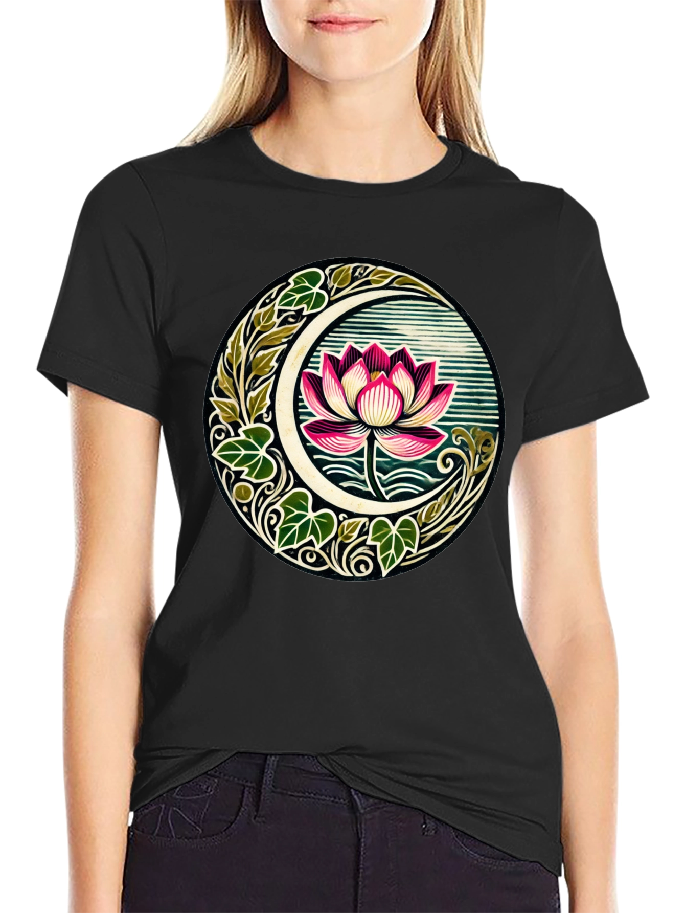 Lotus Moon Graphic T-Shirt - Botanical Style Tee