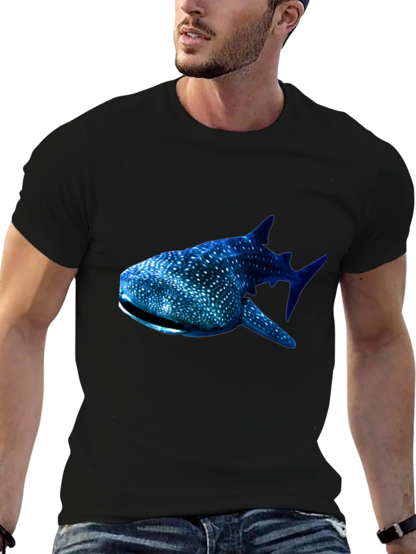 Whale Shark Graphic Tee - Black Cotton T-Shirt