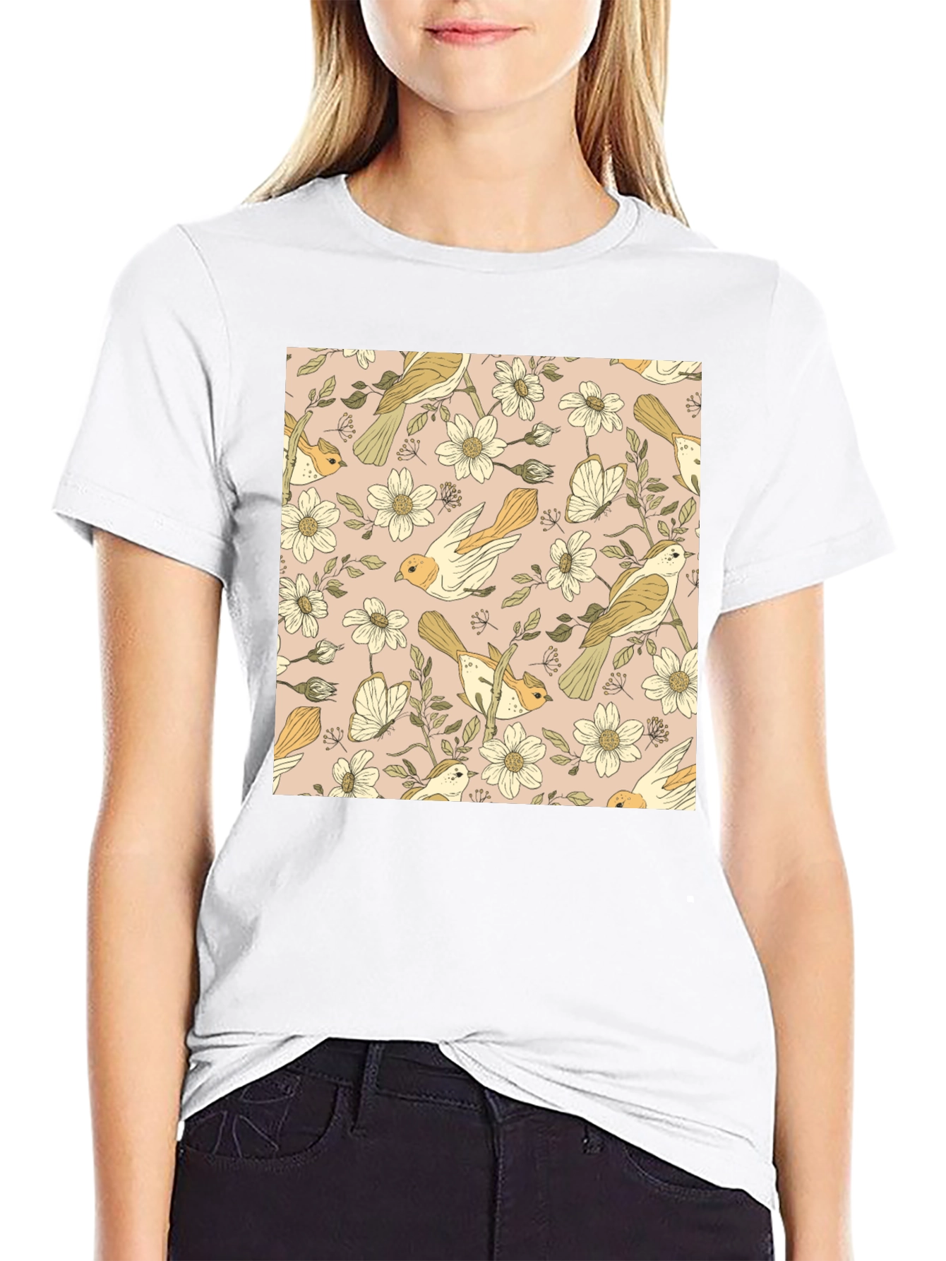 Floral Bird Pattern Tee