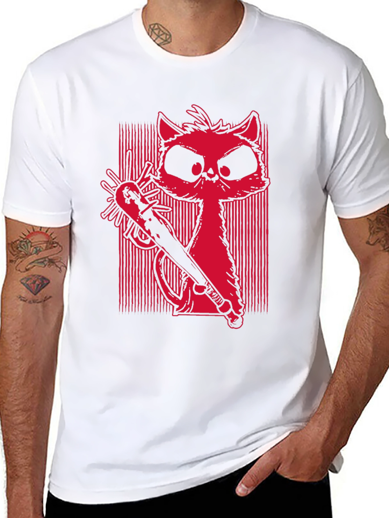 Mens Graphic Tee - Cat with Baseball Bat