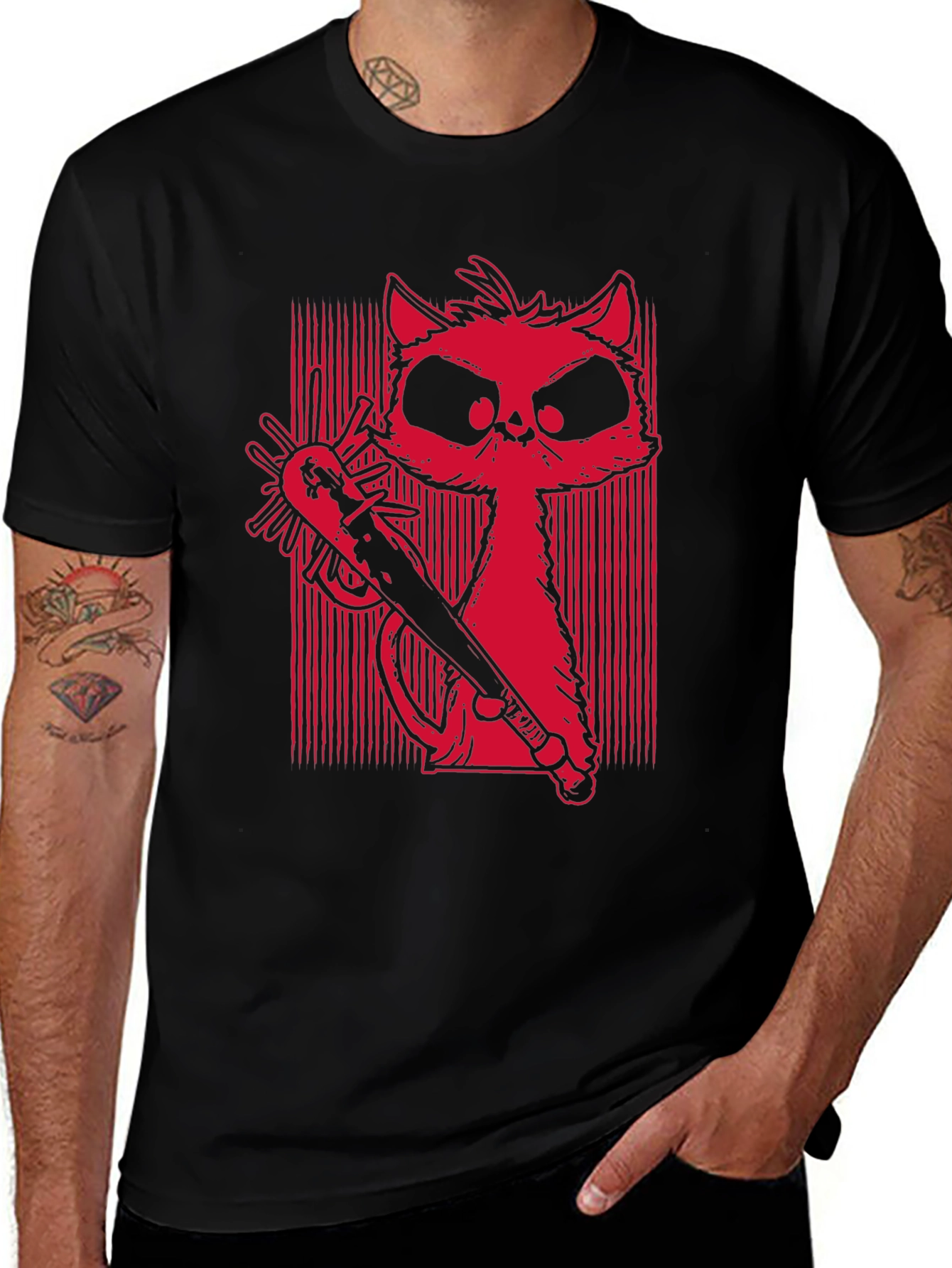 Mens Graphic Tee - Cat with Baseball Bat