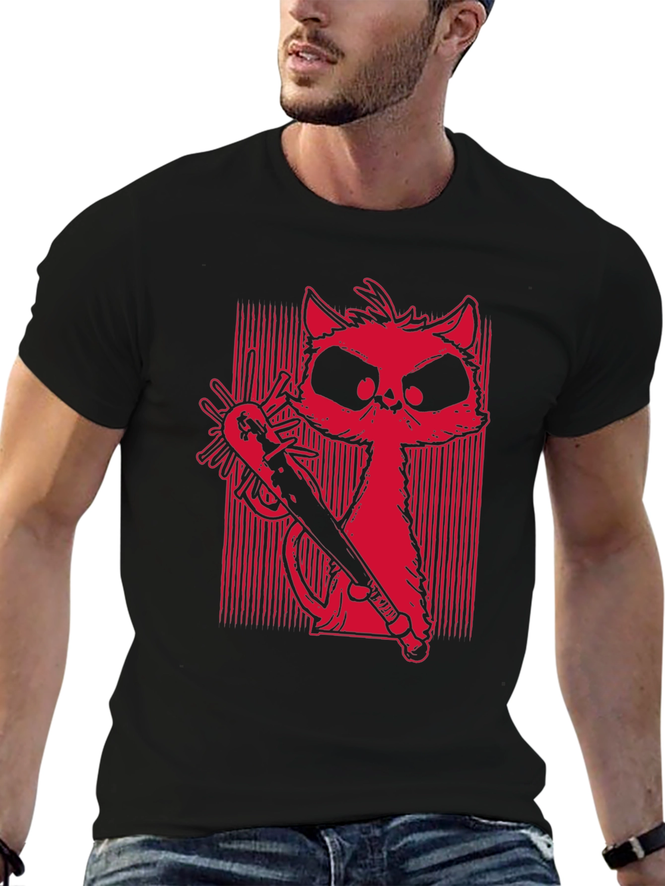 Mens Graphic Tee - Cat with Baseball Bat