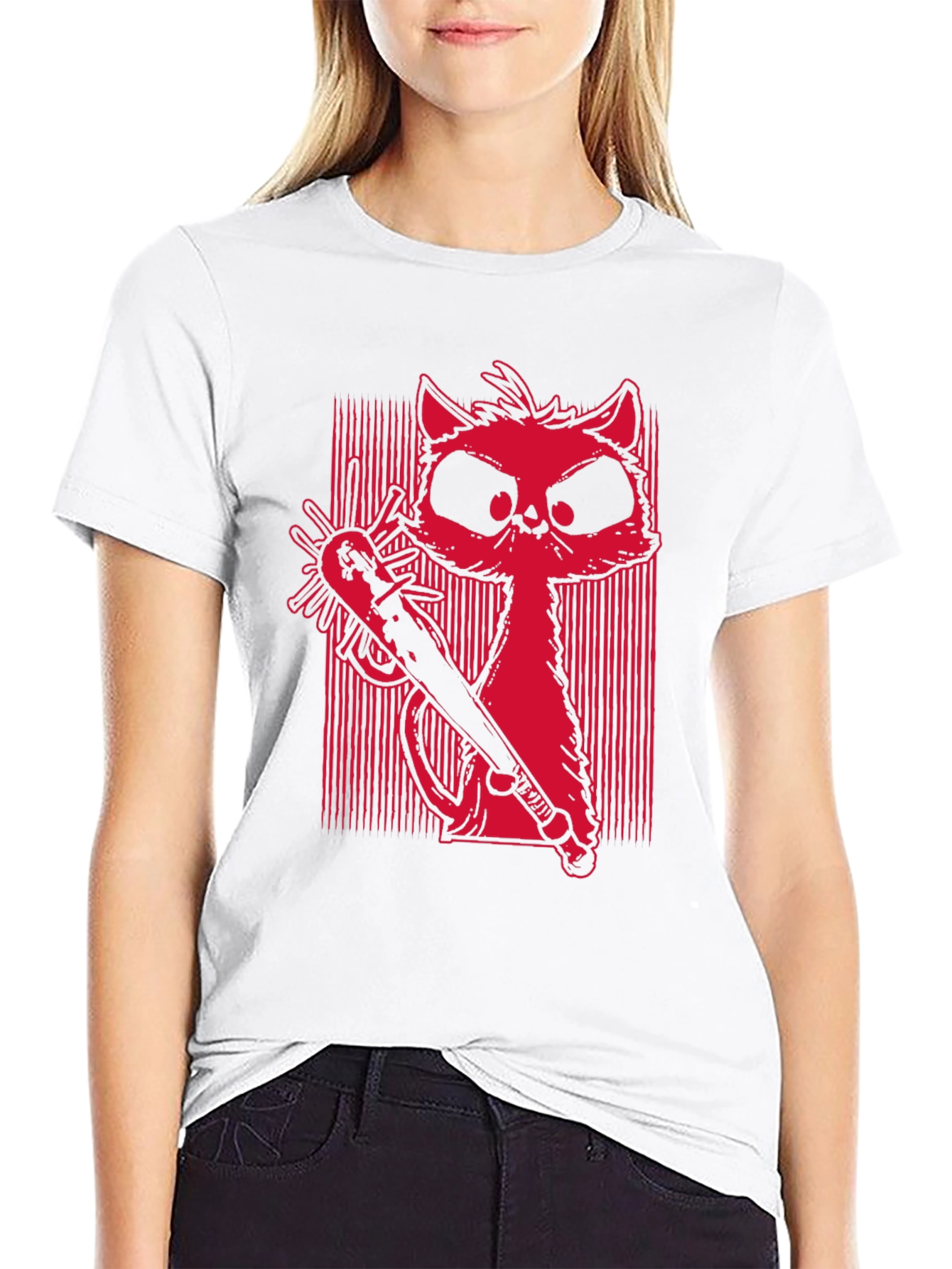 Mens Graphic Tee - Cat with Baseball Bat