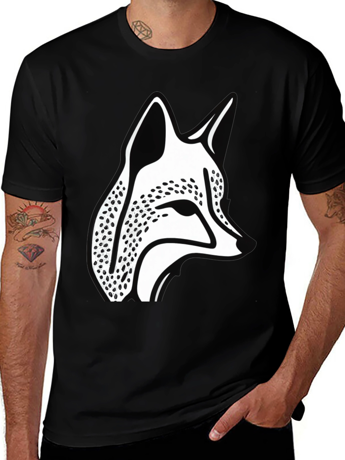 Fox Graphic Tee - Black Cotton Blend Casual Wear