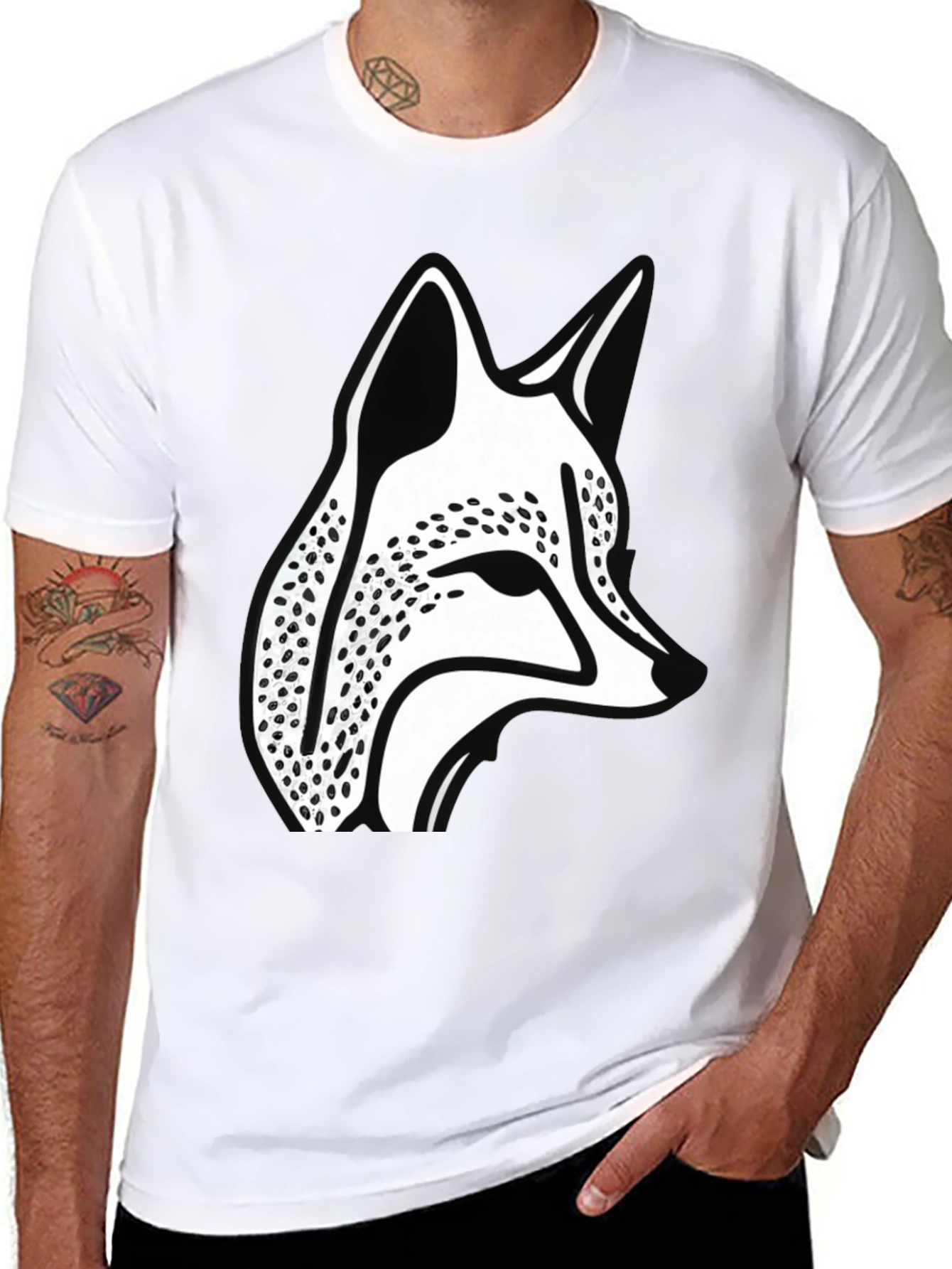 Fox Graphic Tee - Black Cotton Blend Casual Wear