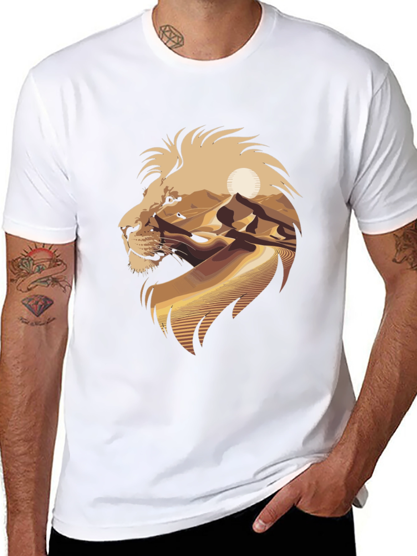Lion Desert Graphic Tee - Cool Mens T-Shirt