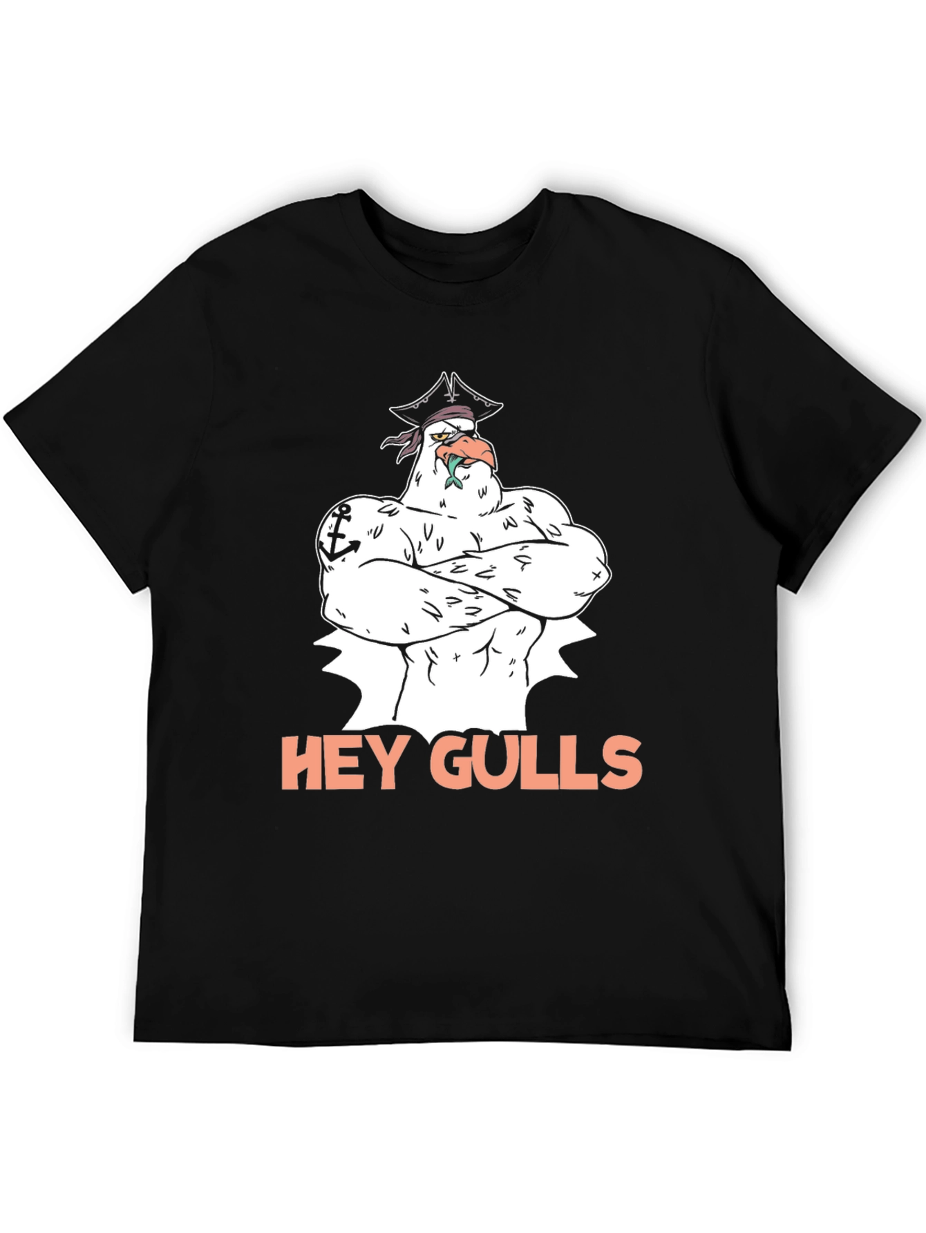 Hey Gulls! Pirate Seagull Black Graphic Tee