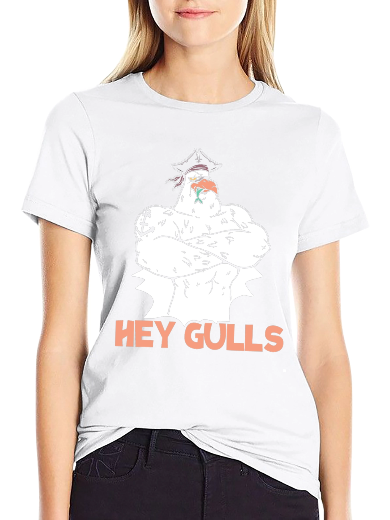 Hey Gulls! Pirate Seagull Black Graphic Tee