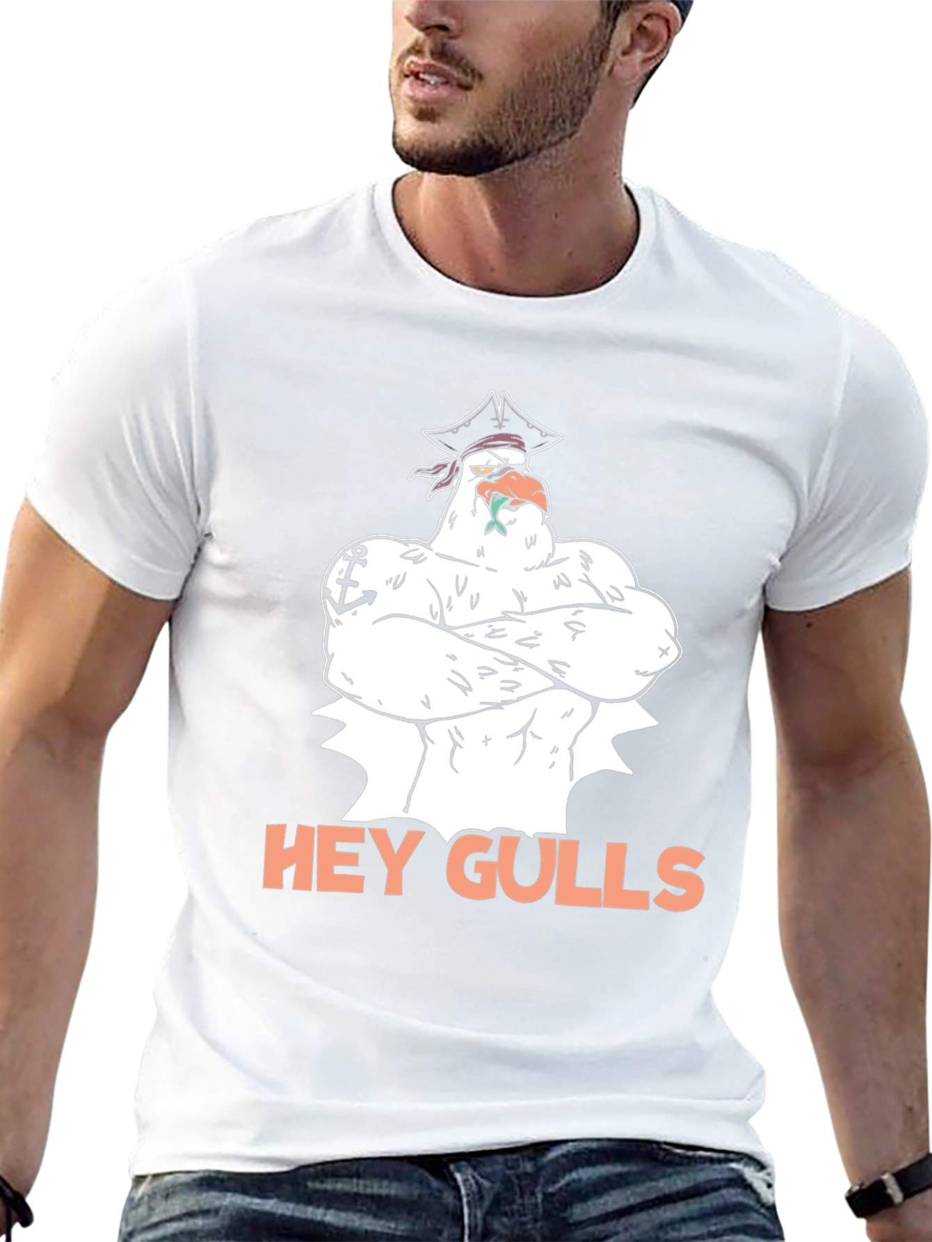 Hey Gulls! Pirate Seagull Black Graphic Tee