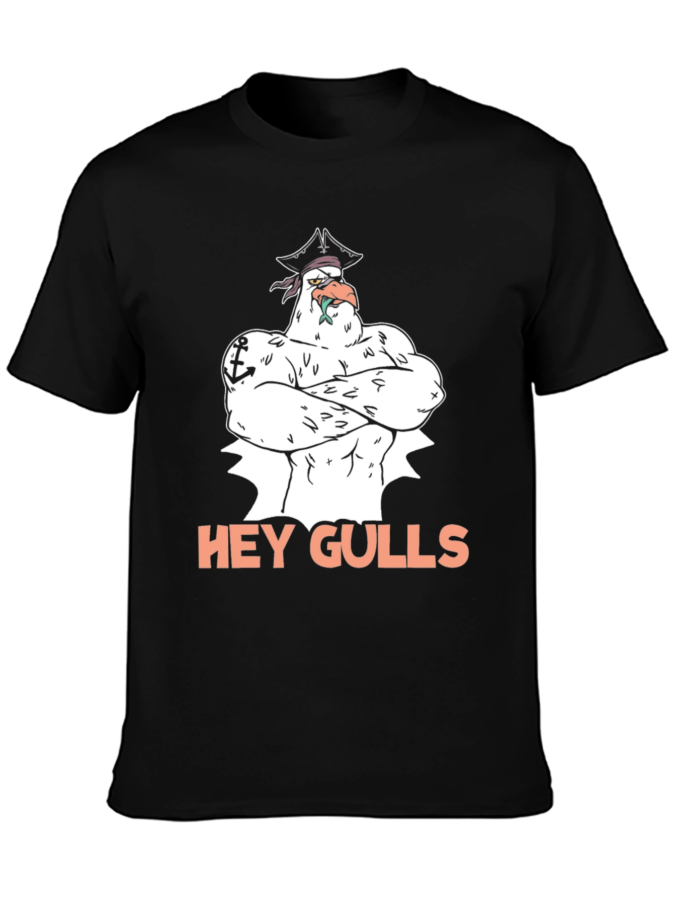 Hey Gulls! Pirate Seagull Black Graphic Tee