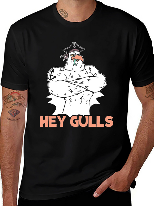 Hey Gulls! Pirate Seagull Black Graphic Tee