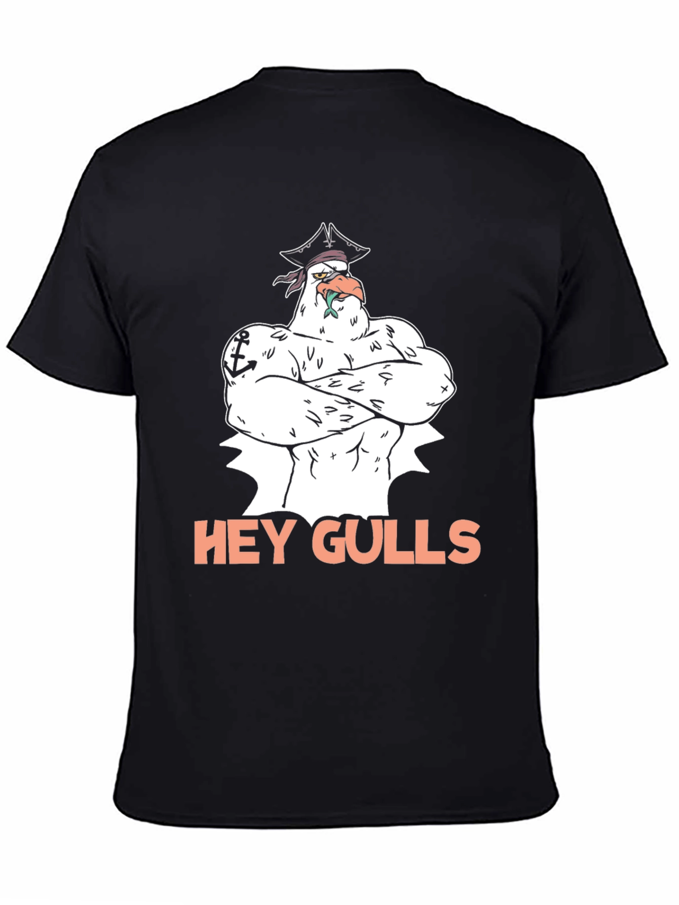 Hey Gulls! Pirate Seagull Black Graphic Tee