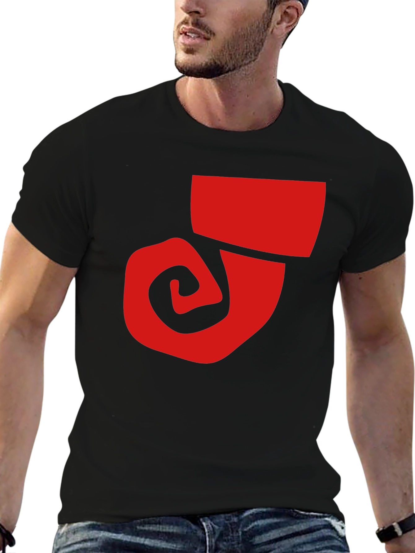 Bold Graphic Tee - Red Swirl on Black