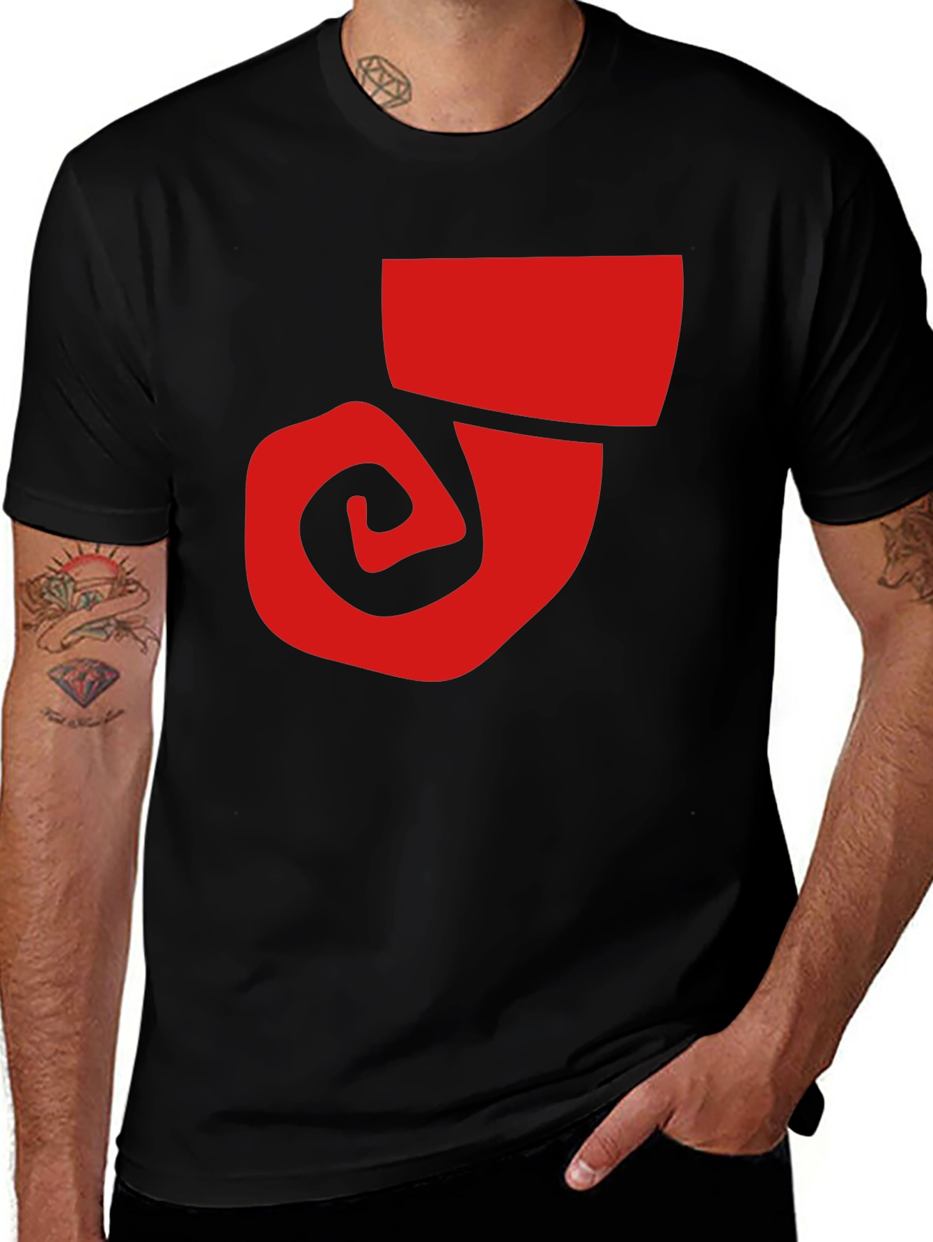 Bold Graphic Tee - Red Swirl on Black