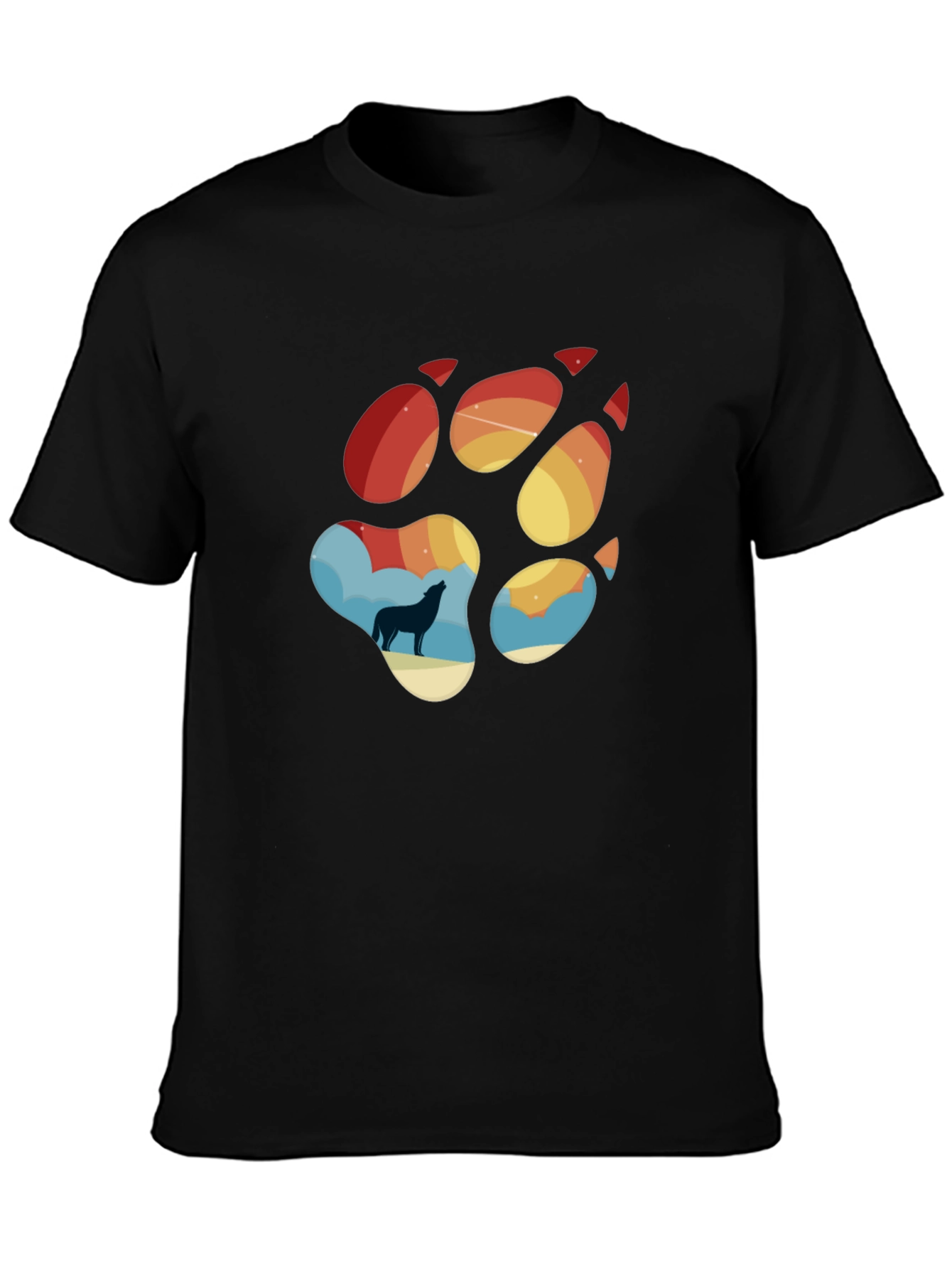 Wolf Paw Print T-Shirt - Mens Black Tee