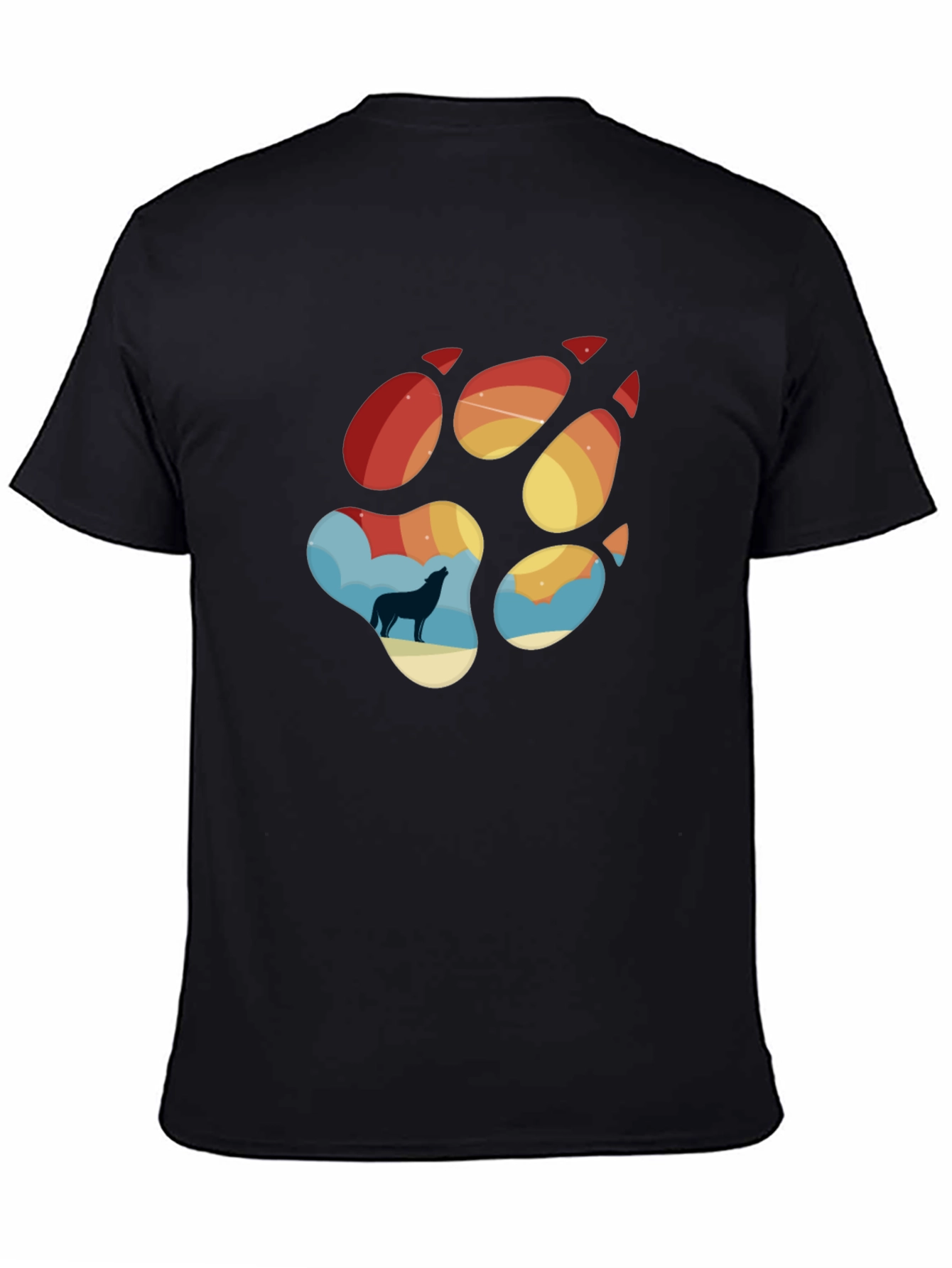 Wolf Paw Print T-Shirt - Mens Black Tee