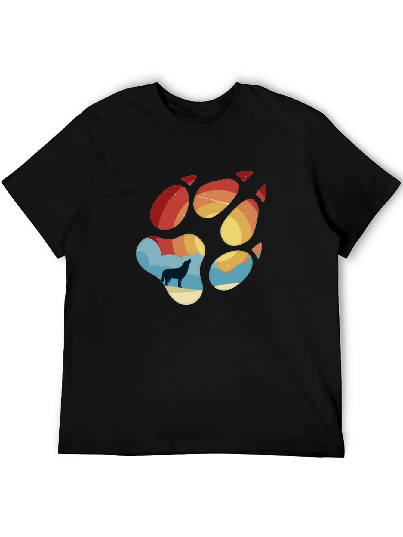 Wolf Paw Print T-Shirt - Mens Black Tee