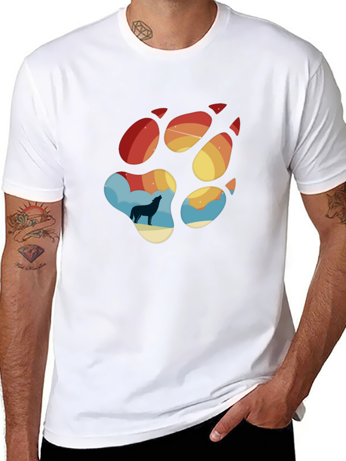 Wolf Paw Print T-Shirt - Mens Black Tee