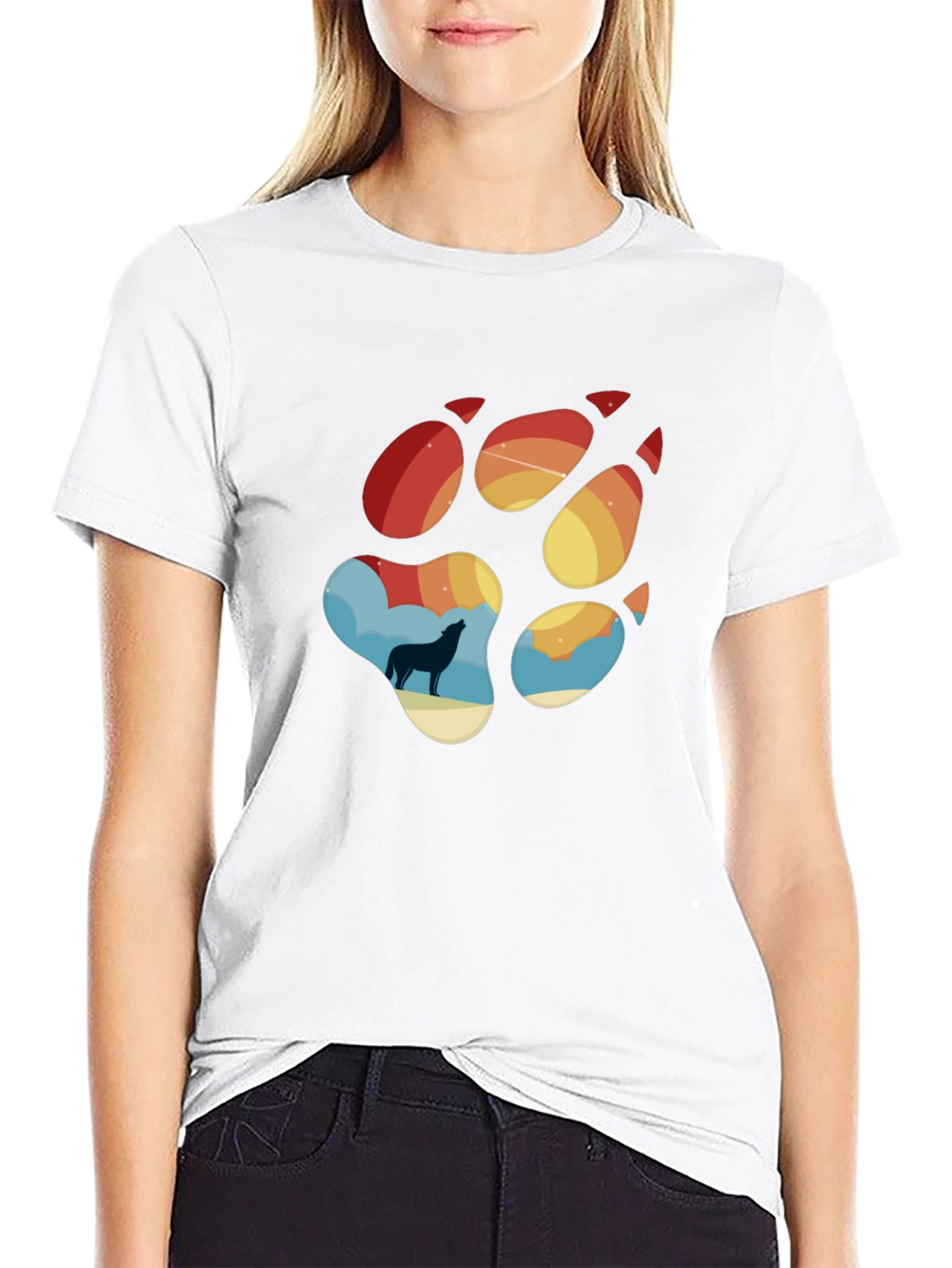 Wolf Paw Print T-Shirt - Mens Black Tee