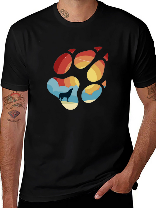 Wolf Paw Print T-Shirt - Mens Black Tee