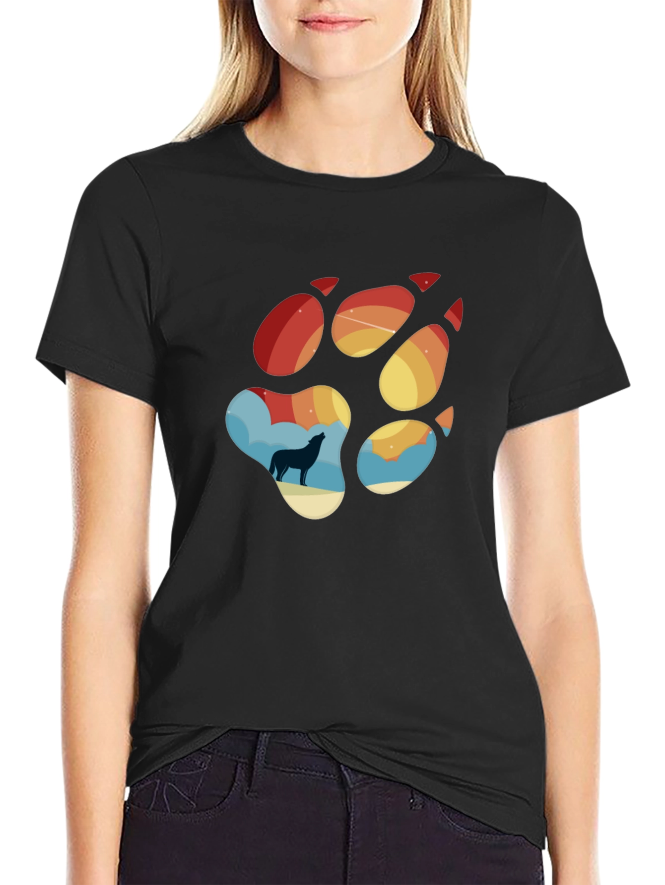 Wolf Paw Print T-Shirt - Mens Black Tee