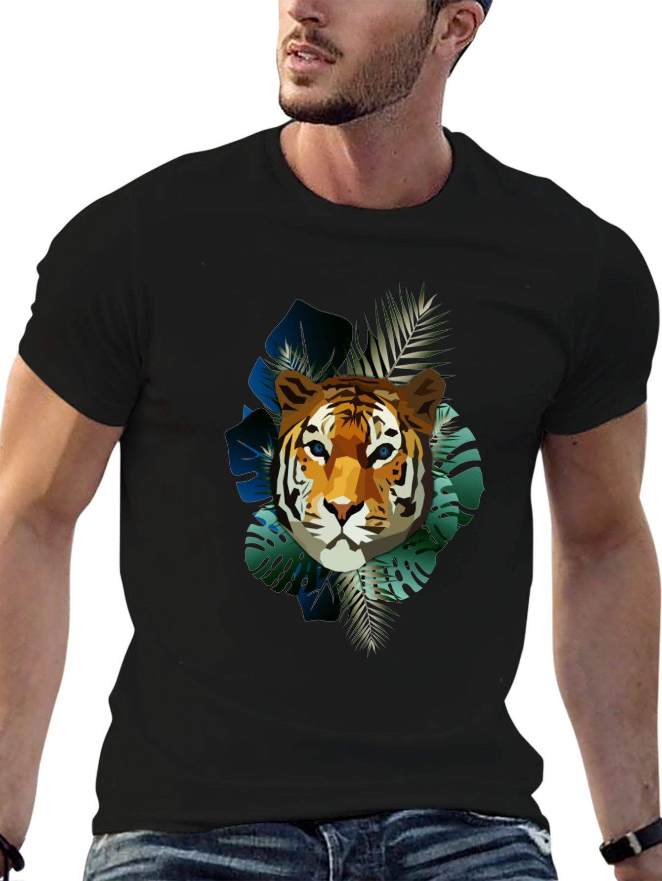 Tiger Graphic Print Mens Black T-Shirt