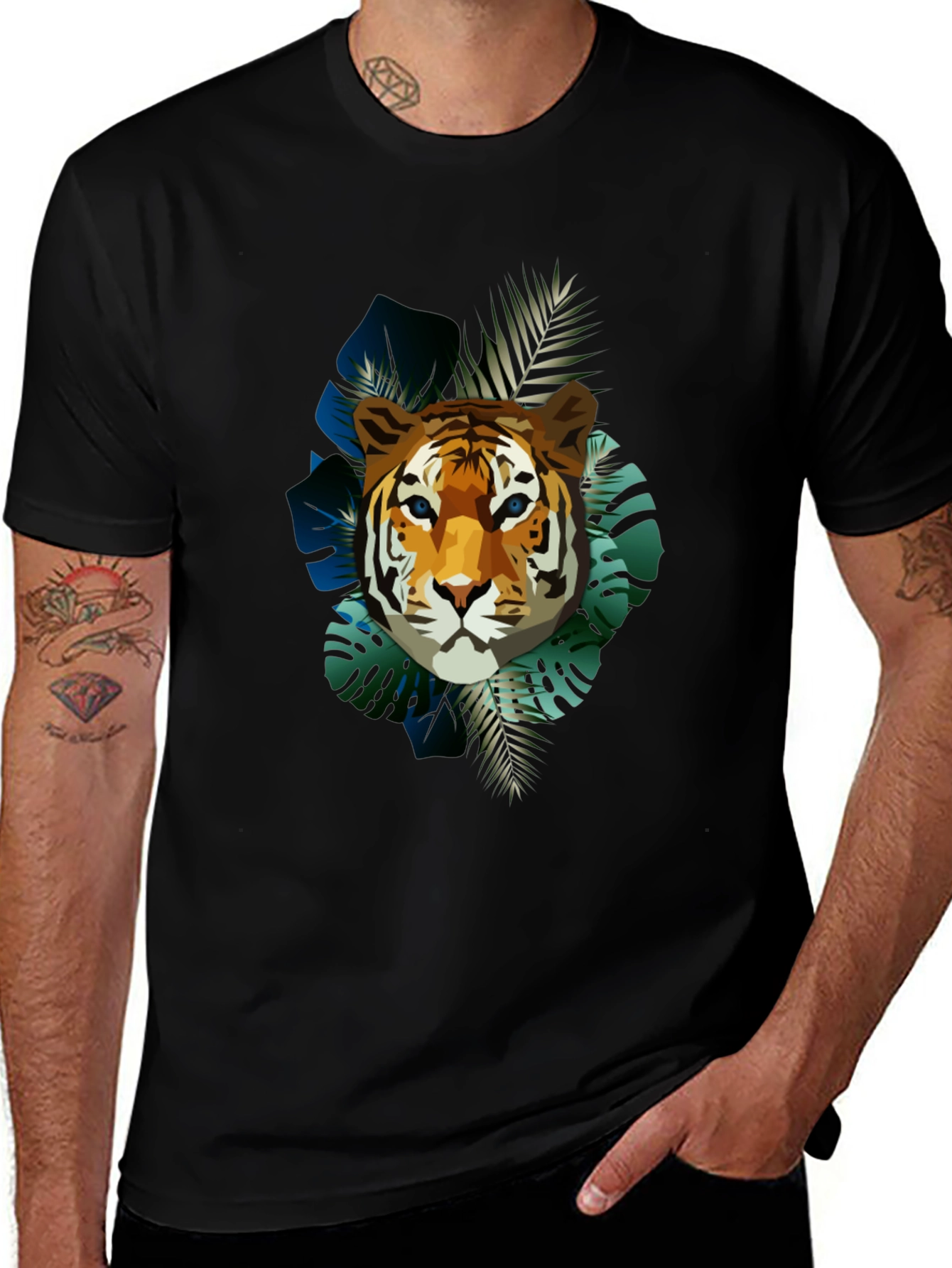 Tiger Graphic Print Mens Black T-Shirt