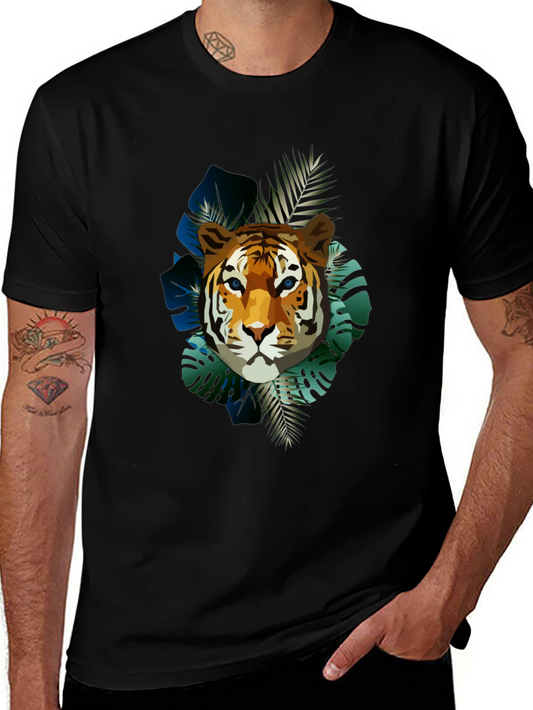 Tiger Graphic Print Mens Black T-Shirt