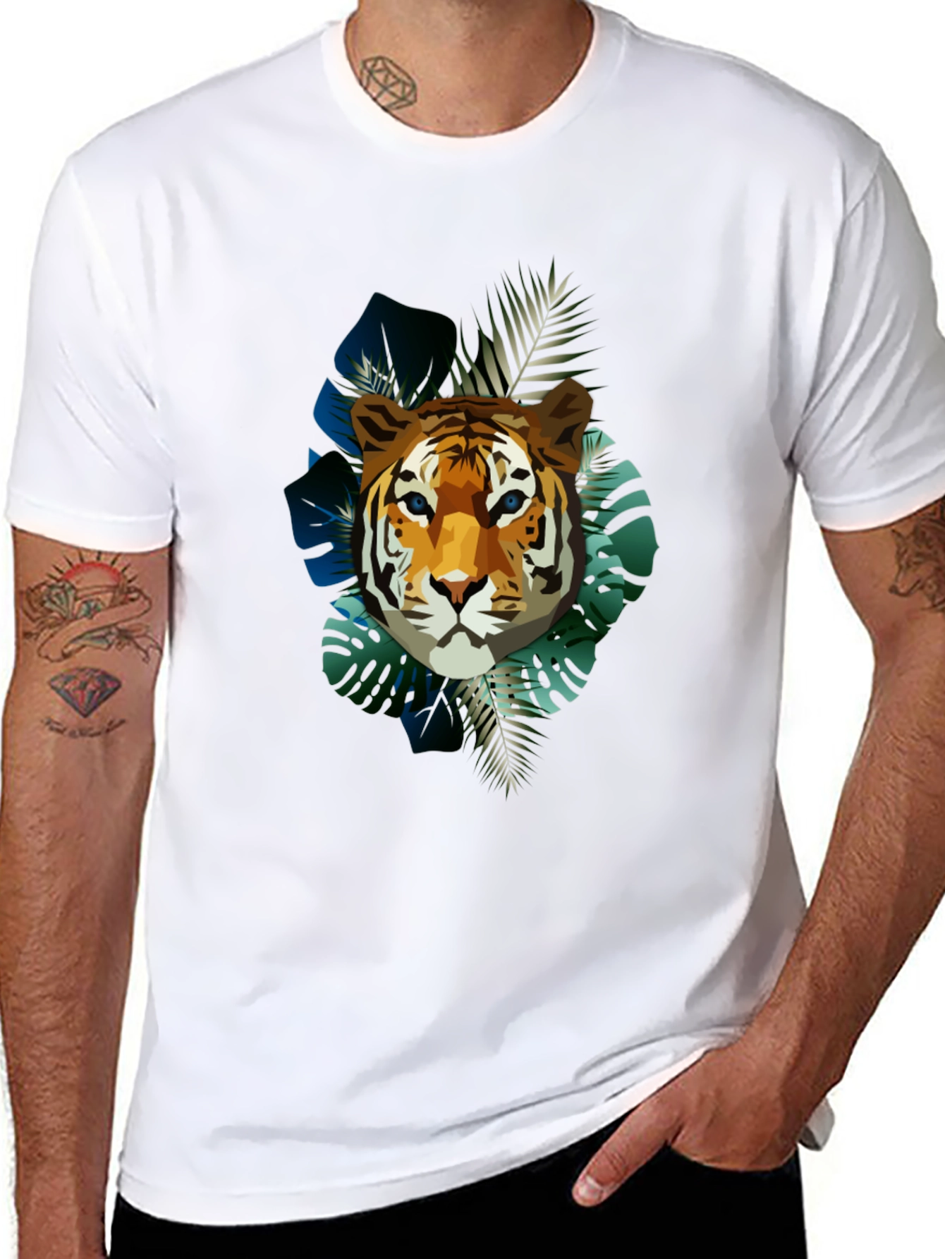 Tiger Graphic Print Mens Black T-Shirt