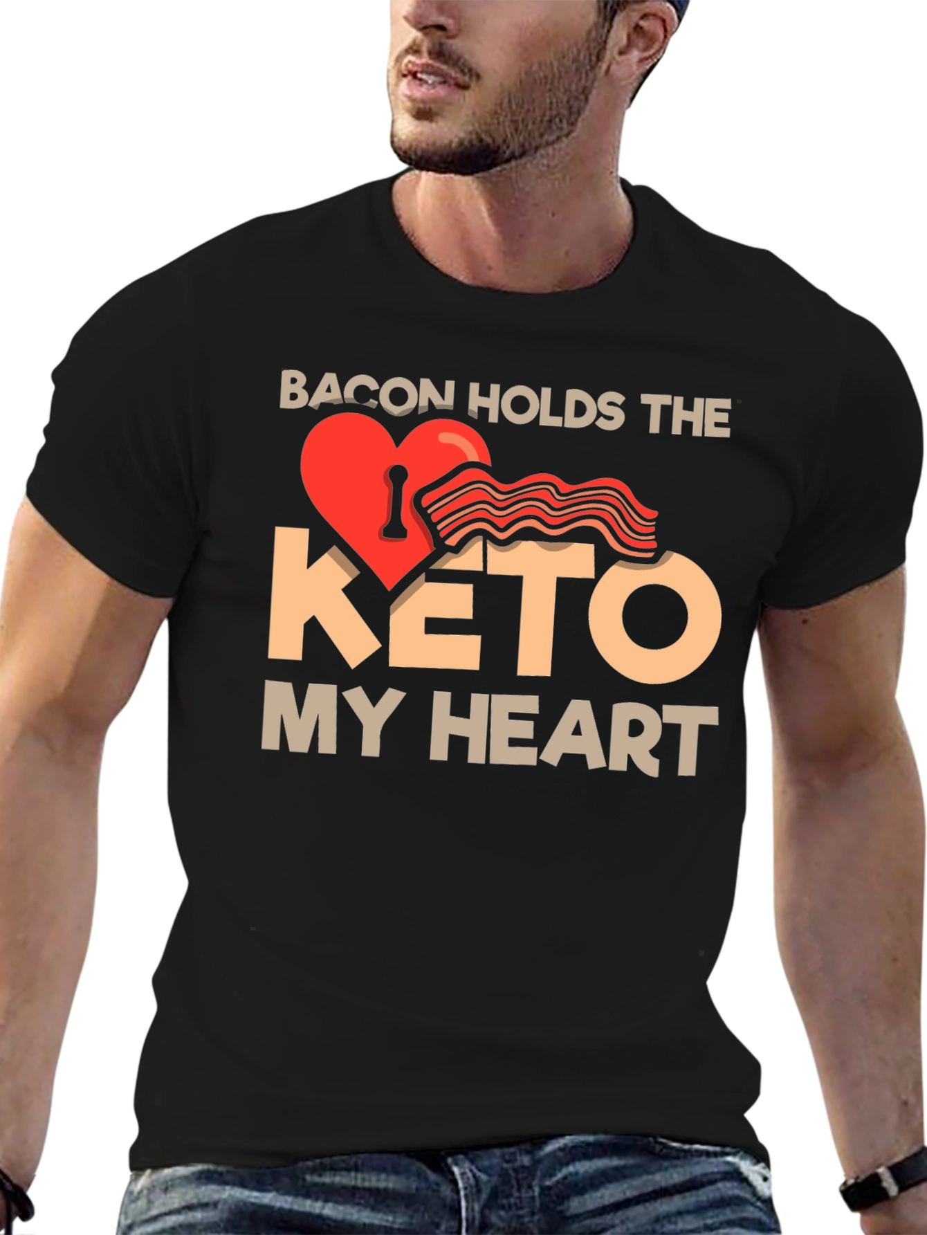 Bacon Keto Heart T-Shirt - Funny Diet Tee