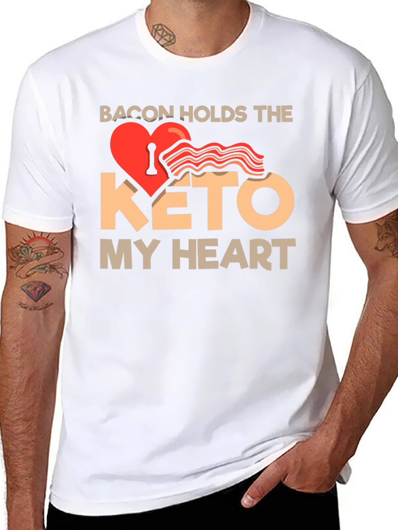 Bacon Keto Heart T-Shirt - Funny Diet Tee