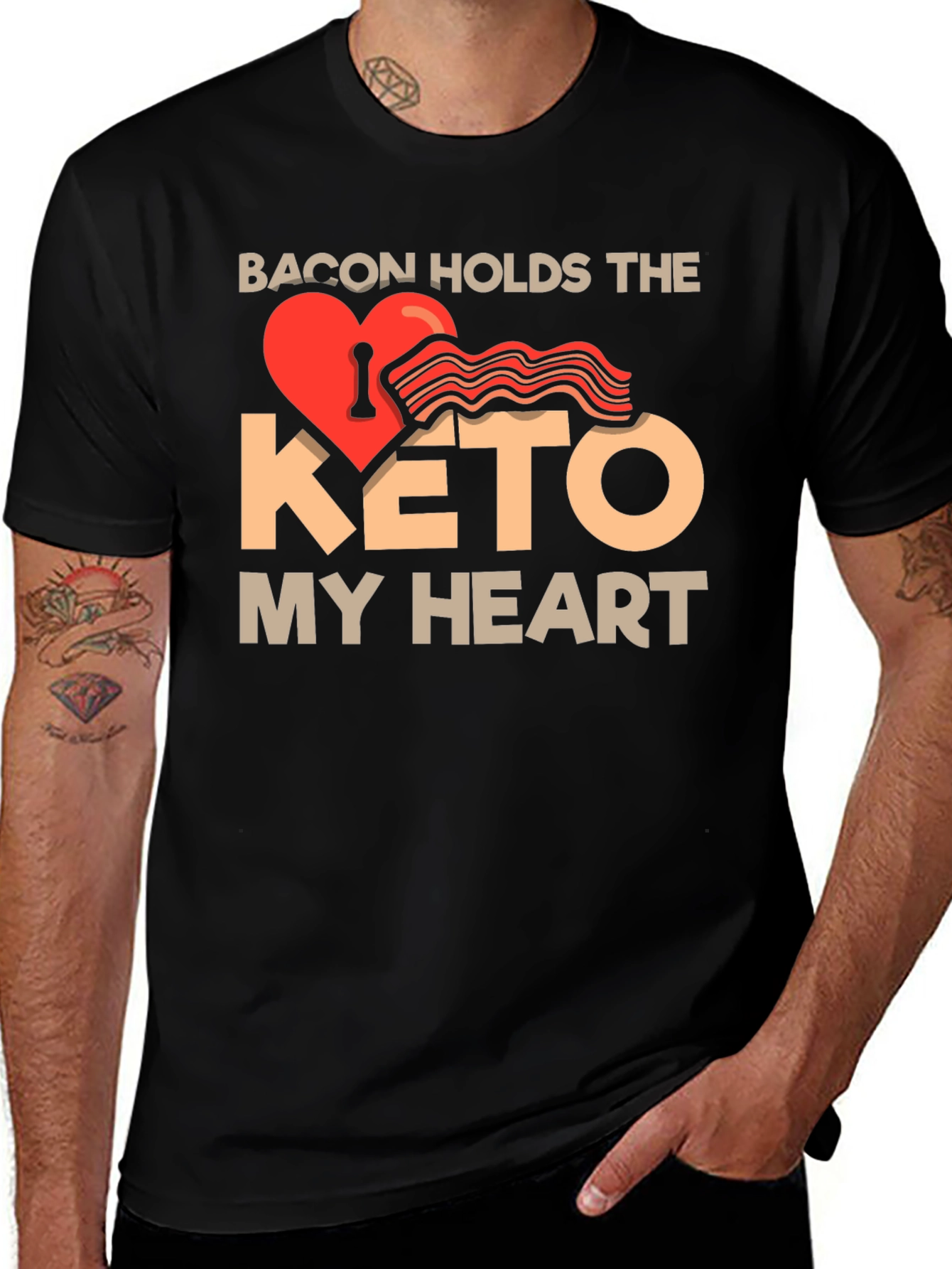Bacon Keto Heart T-Shirt - Funny Diet Tee